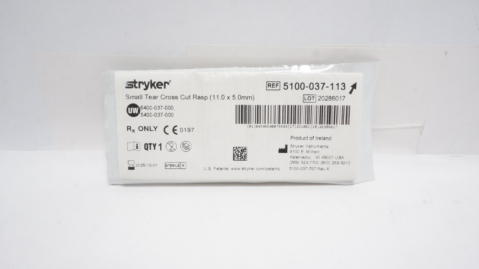 Stryker 5100-037-113 Small Tear Cross Cut Rasp 11.0 x 5.0mm