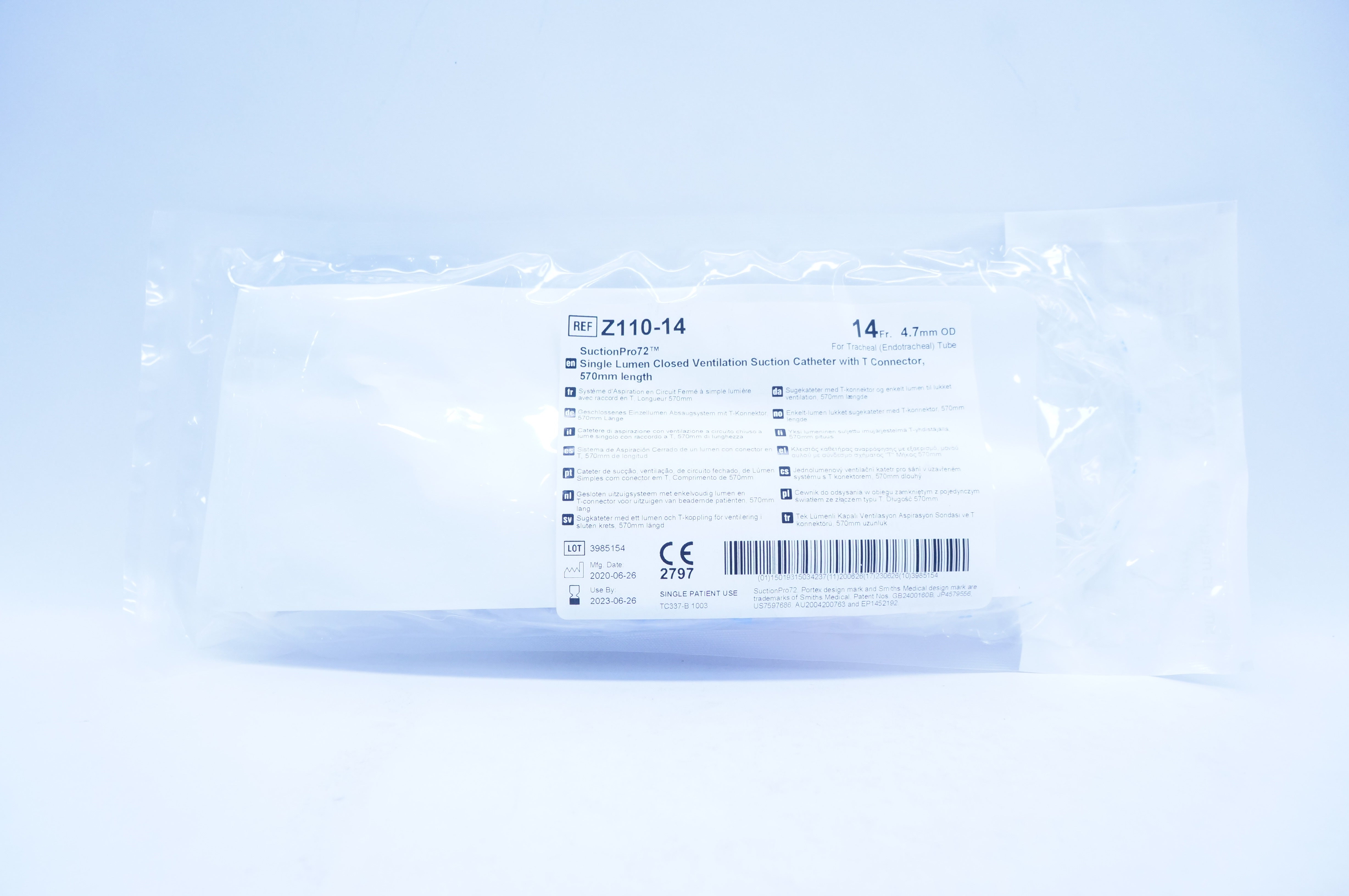 Smiths Medical Z110-14 SuctionPro72 Single Lumen Suction Cath. 14Fr x 4.7mm OD