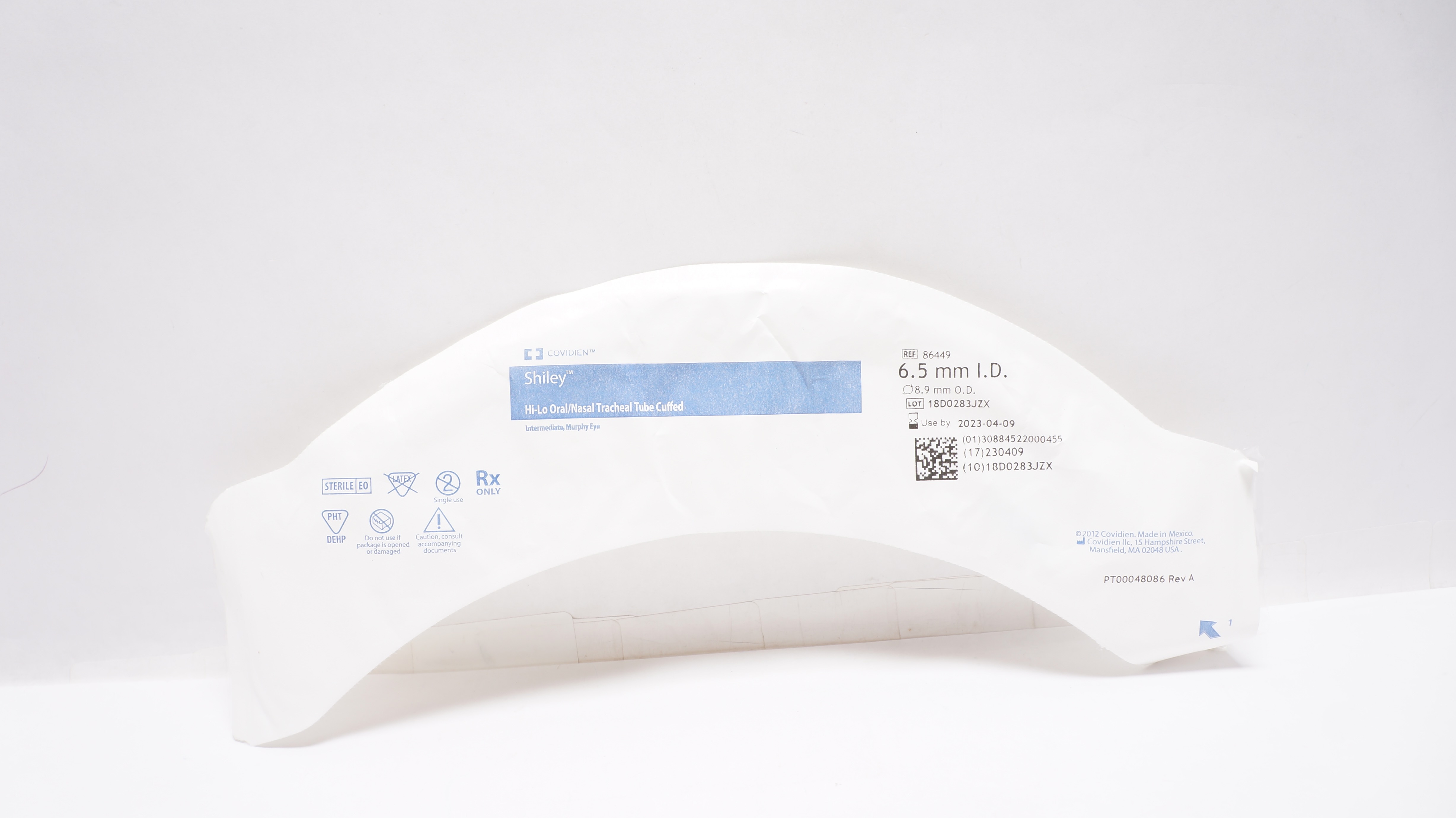 Covidien 86449 Shiley Hi-Lo Oral/Nasal Tracheal Tube Cuffed 6.5 ID x 8.9mm OD(x)
