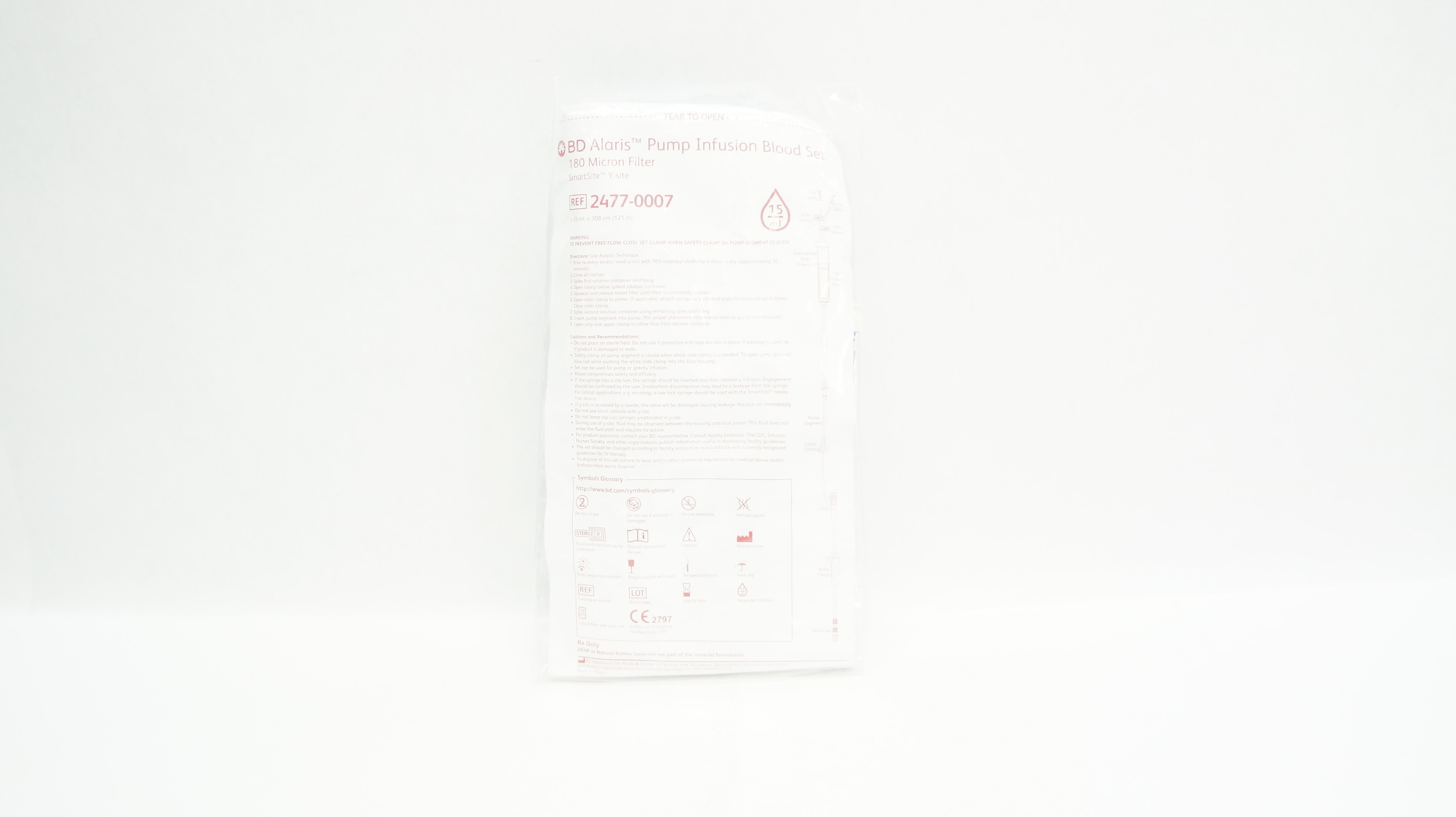 BD 2477-0007 Alaris Pump Infusion Blood Set, 15Drops/ml 33ml x 121inch Approx.