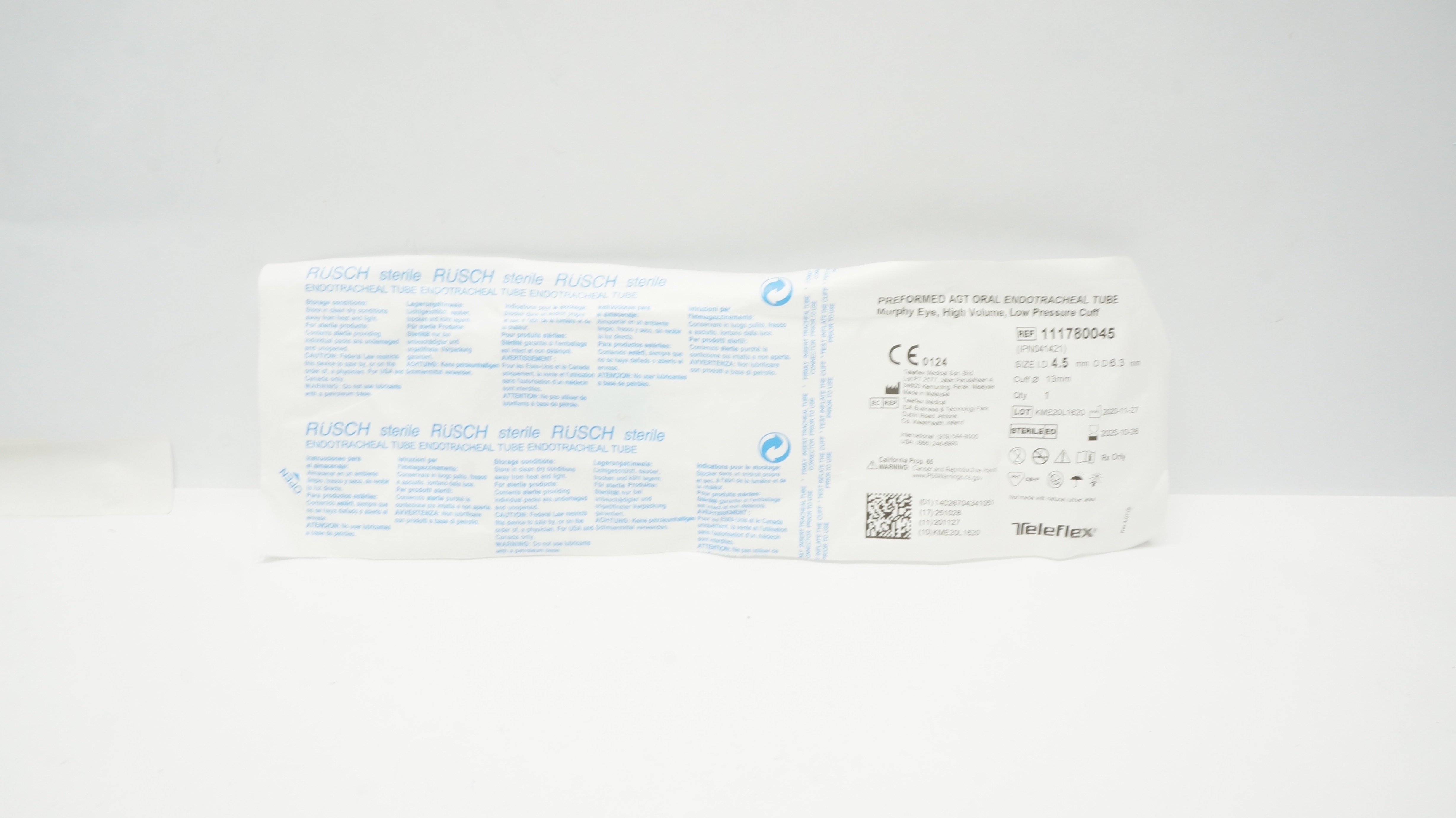 Teleflex 111780045 Preformed Agt Oral Endotracheal Tube 4.5 x 6.3 x 13.0mm