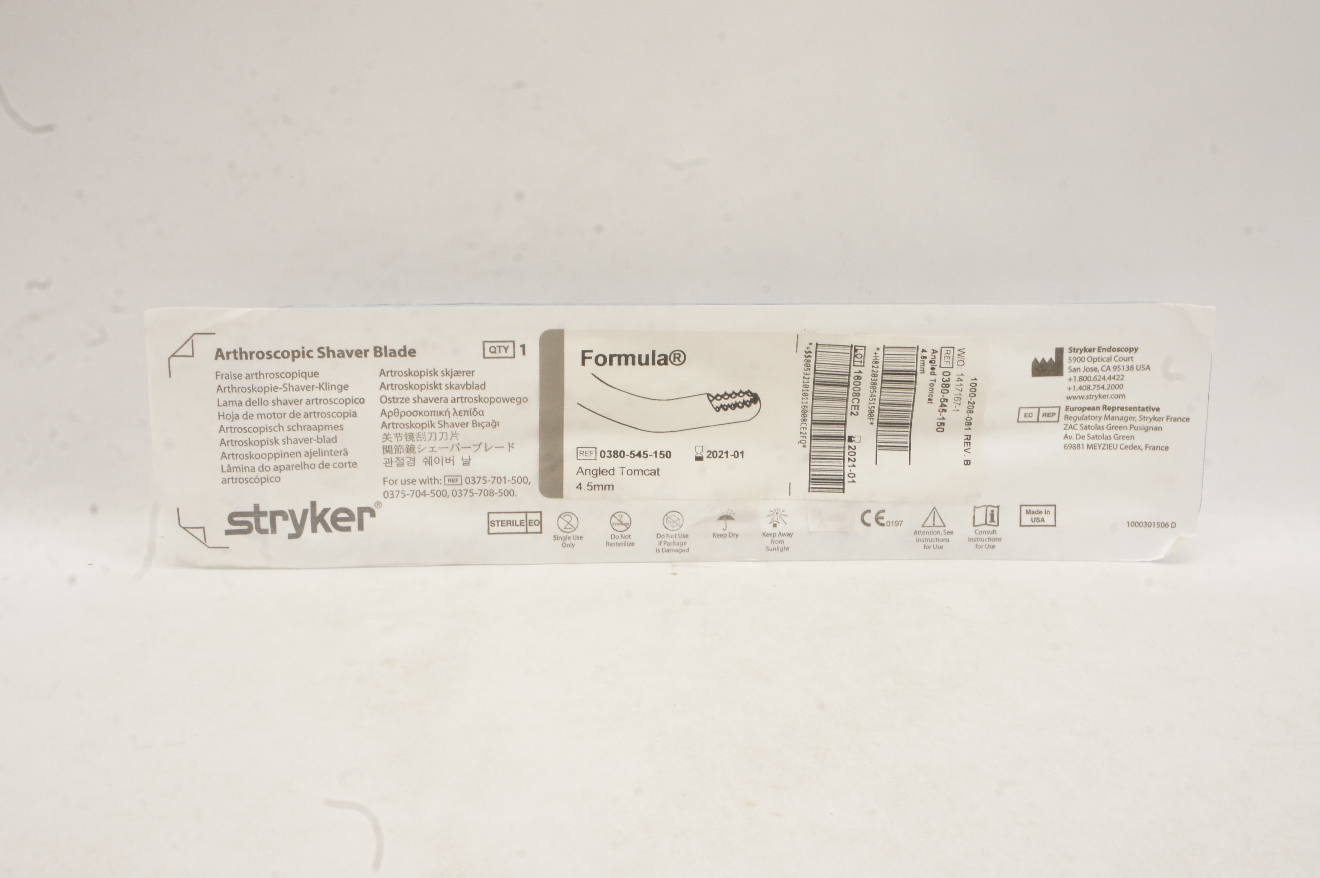 Stryker 0380-545-150 Formula Arthroscopic Shaver Blade Angled Tomcat 4.5mm (x)