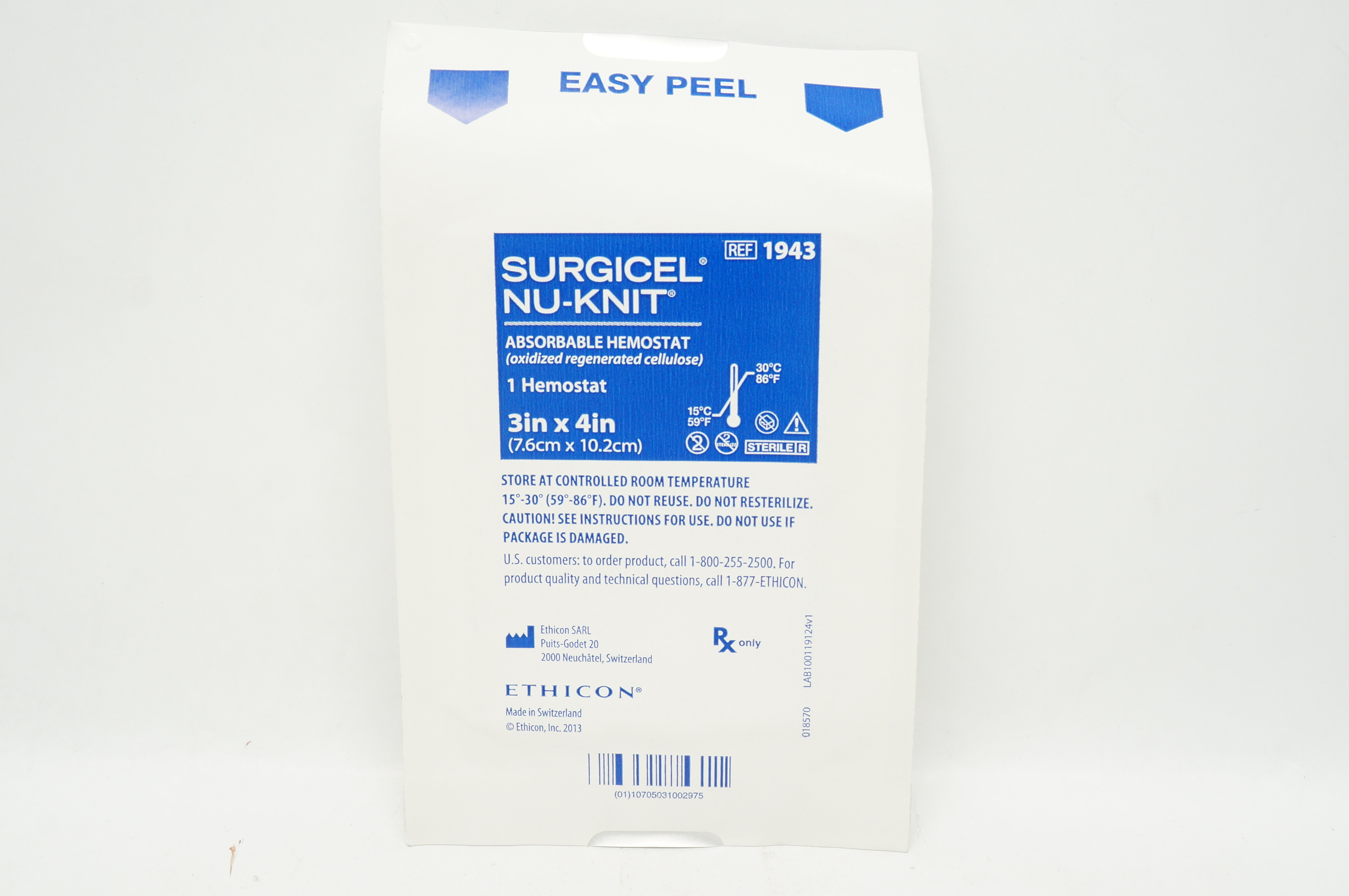 Ethicon 1943 Surgicel Nu-Knit Absorbable Hemostat 3inch x 4inch (x)