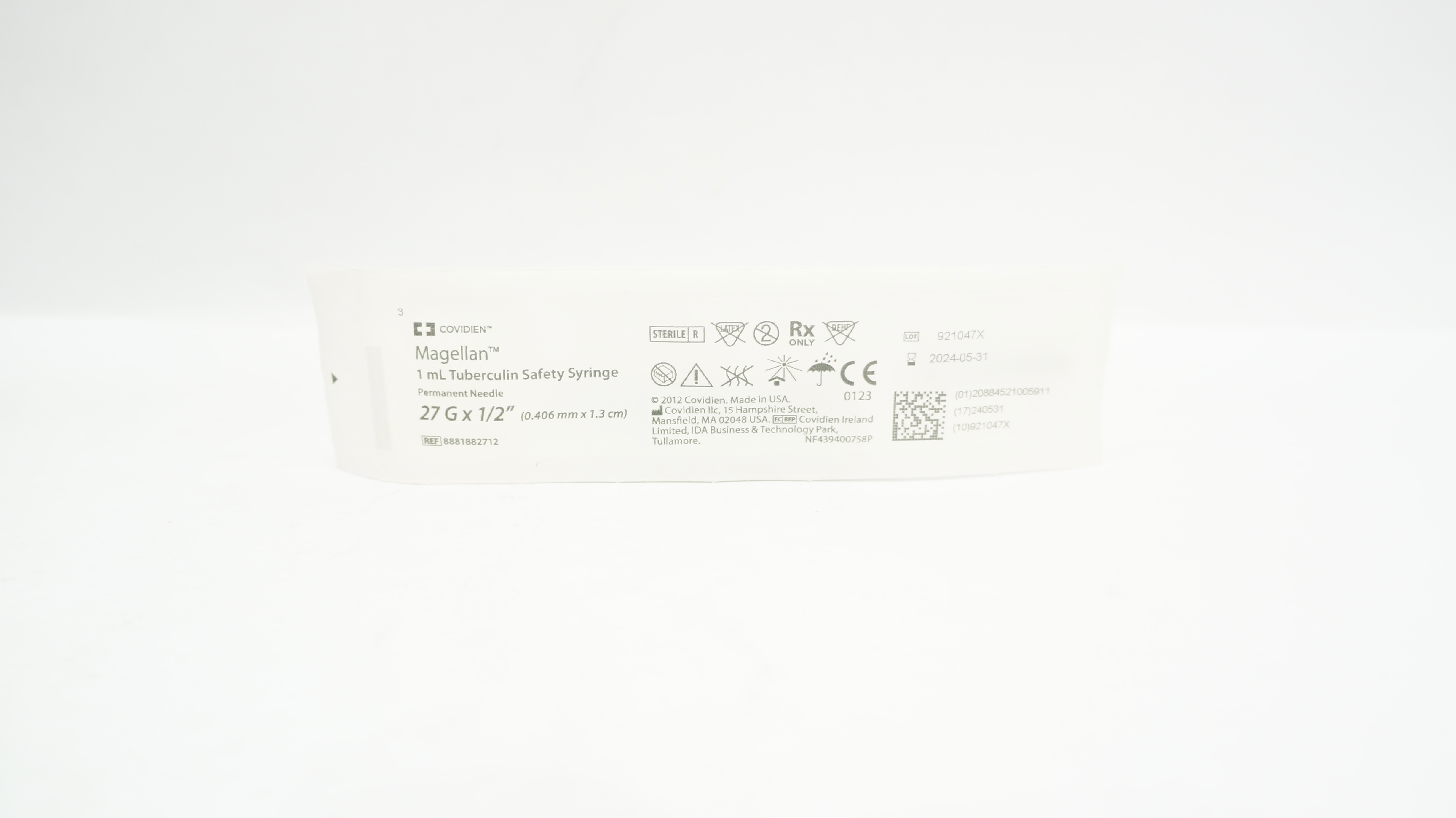 Covidien 8881882712 Magellan 1mL Tuberculin Safety Syringe 27G x 1/2inch