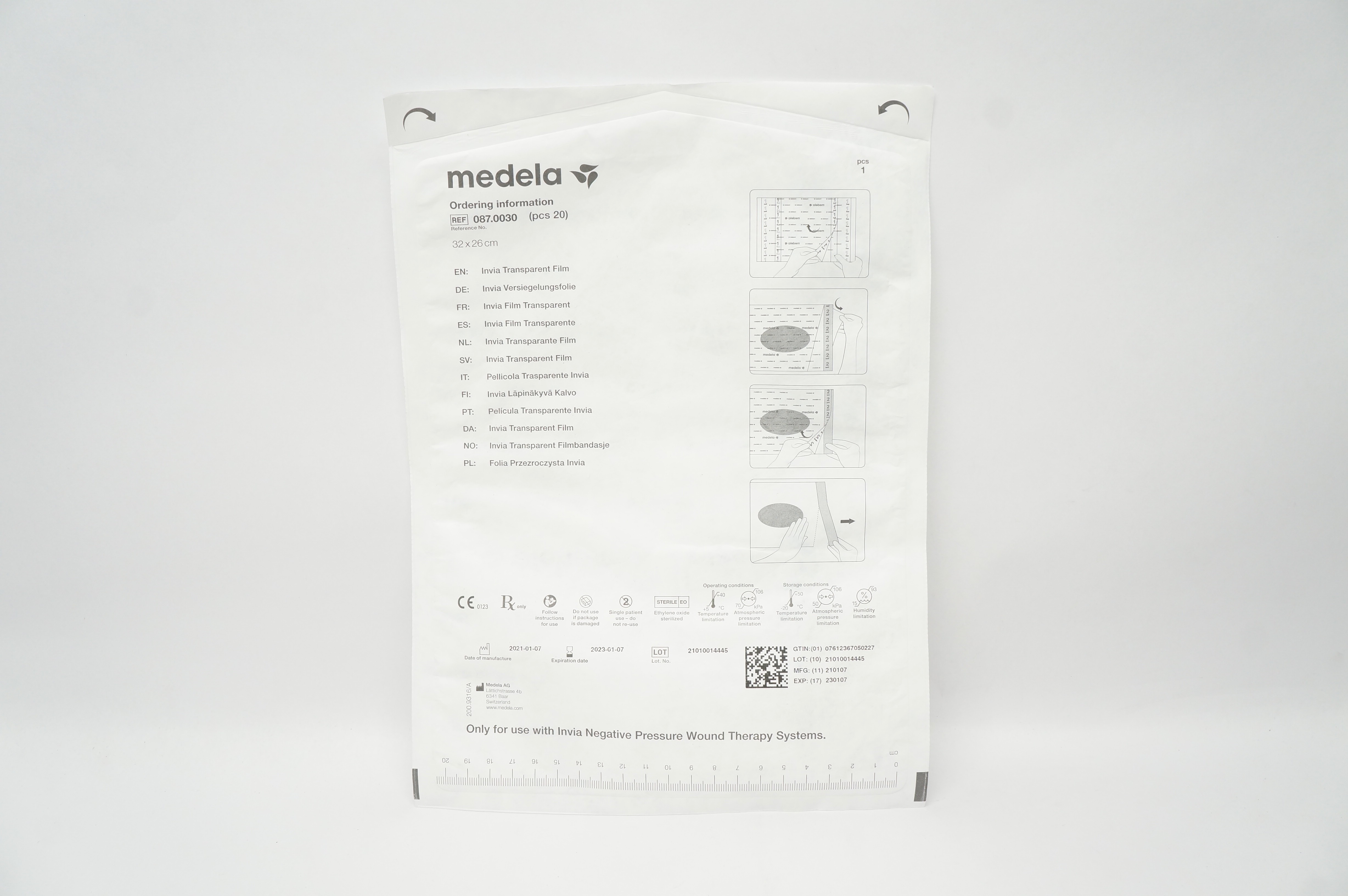 Medela  087.0030 Invia Transparent Film 32 x 26cm (x) - Pack of 20