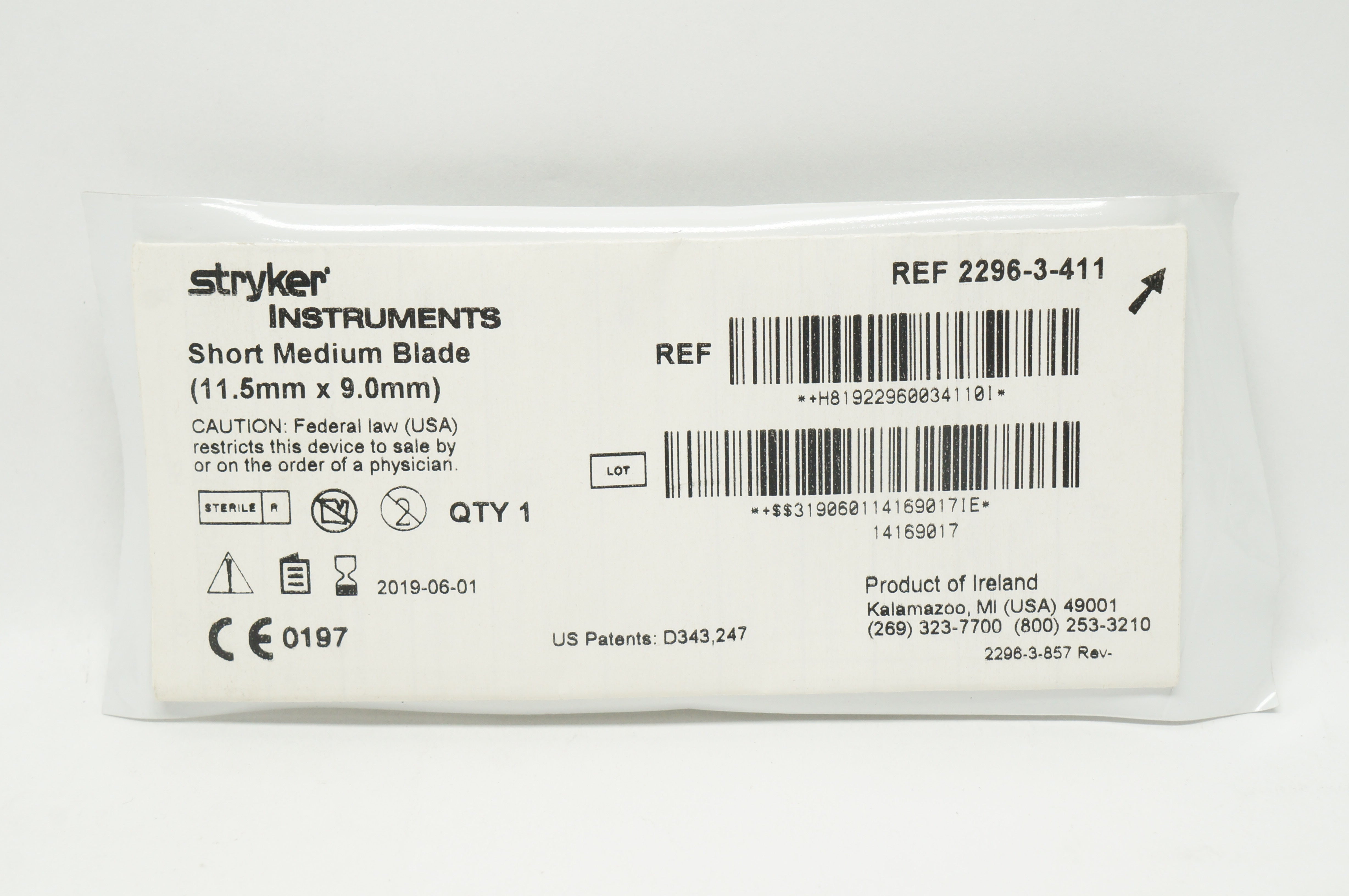 Stryker 2296-3-411 Short Medium Blade 11.5mm x 9mm (x)