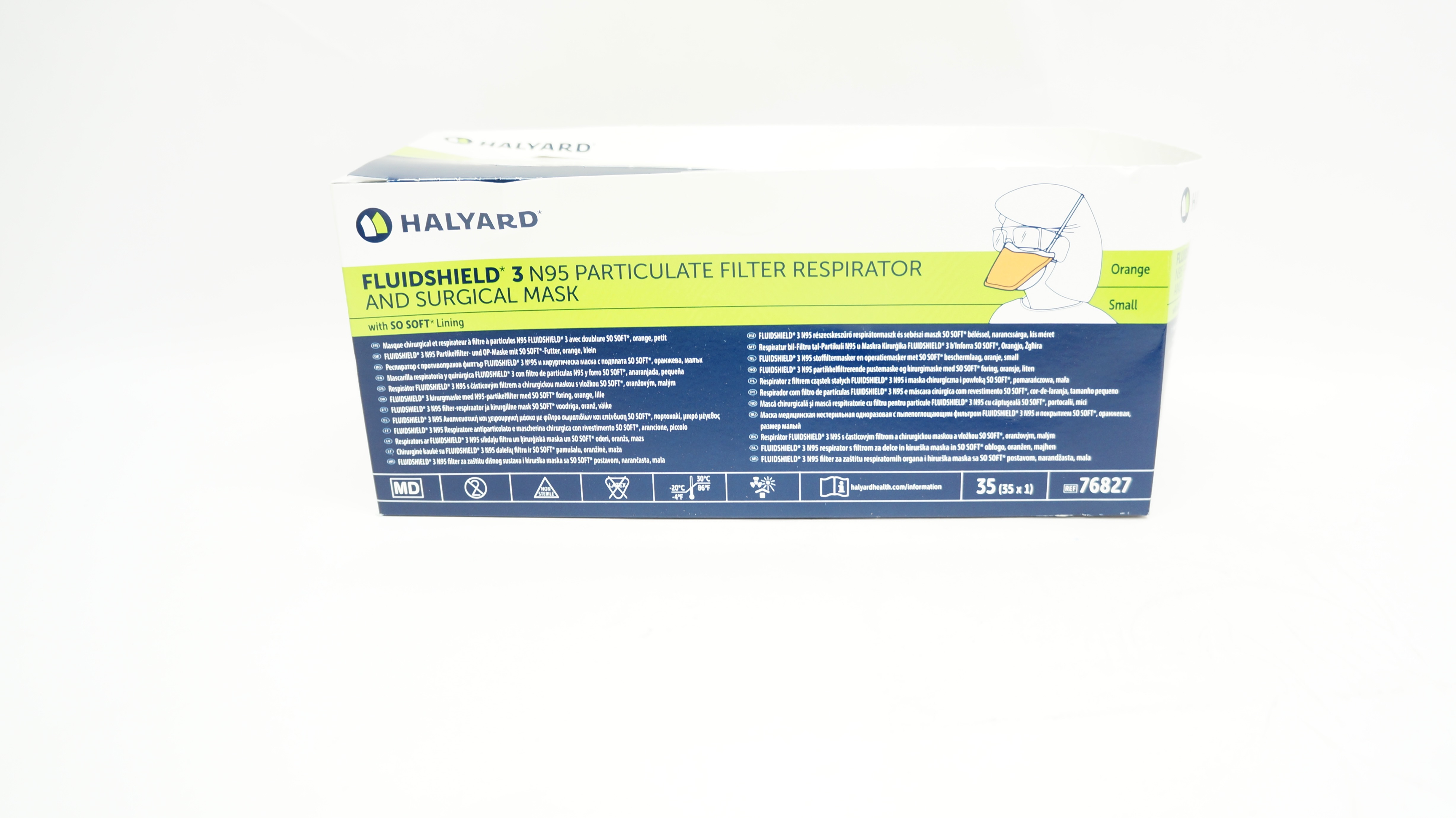 Halyard 76827 FluidShield 3 N95 Filter Respirator & Surgical Mask - Box of 35
