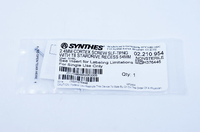Synthes 02.210.954 2.4mm Cortex Screw Self-Tapping With T8 Stardrive Recess 54mm