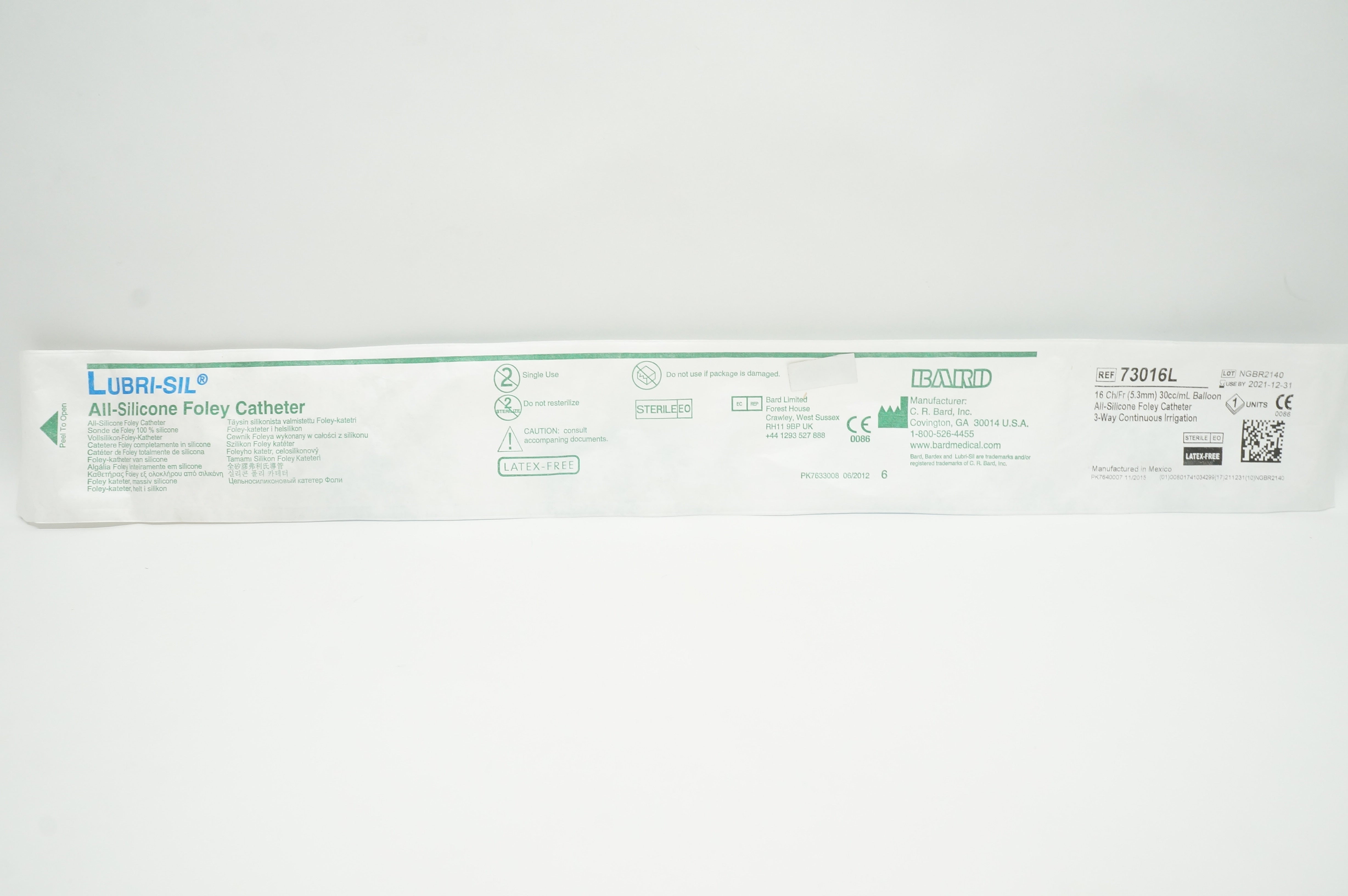 Bard 73016L Lubri-Sil All-Silicone Foley Cath. 16Ch/Fr 30cc/mL Balloon (x)