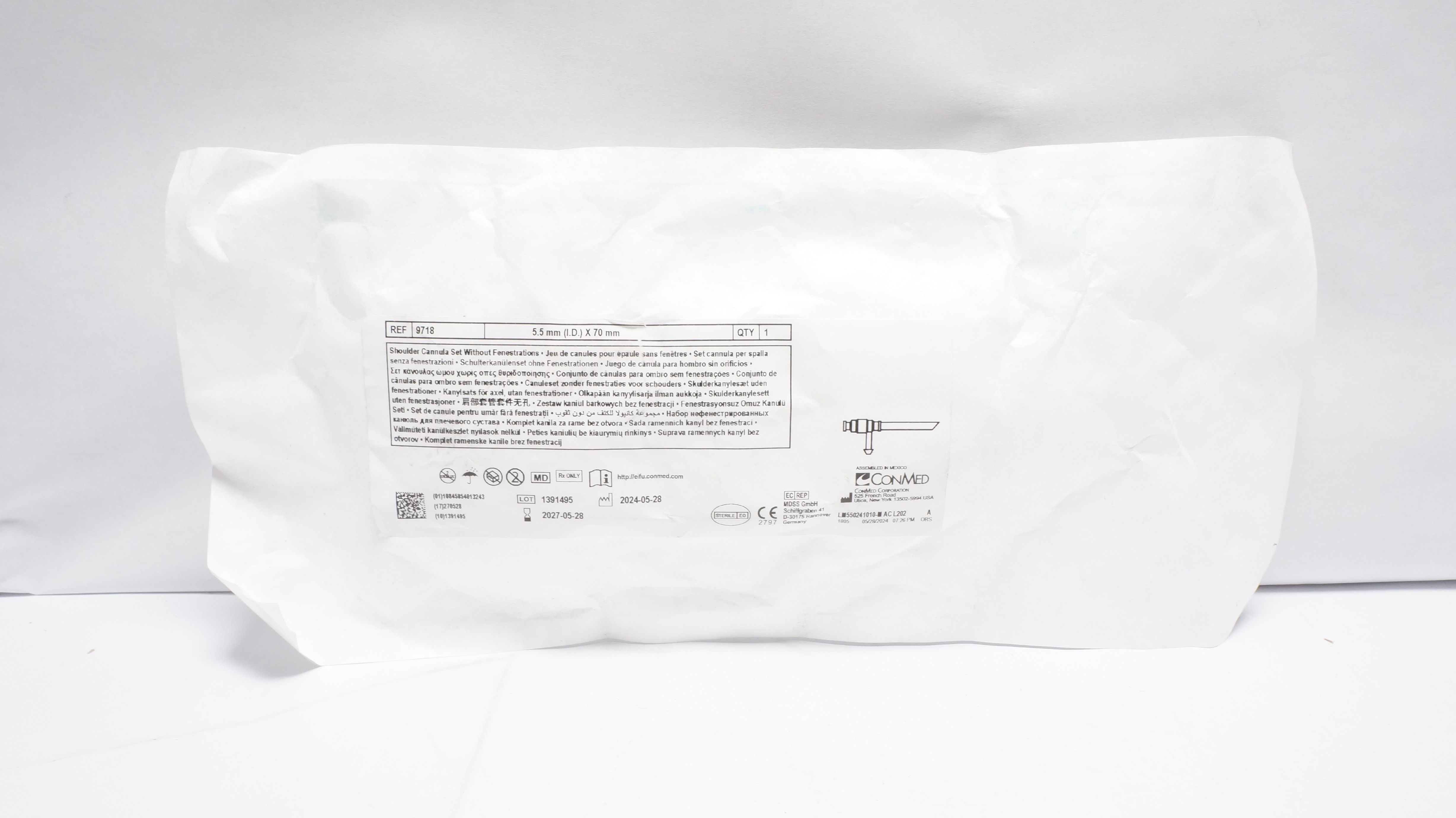 ConMed 9718 Shoulder Cannula Set Without Fenestrations 5.5mm I.D. x 70mm