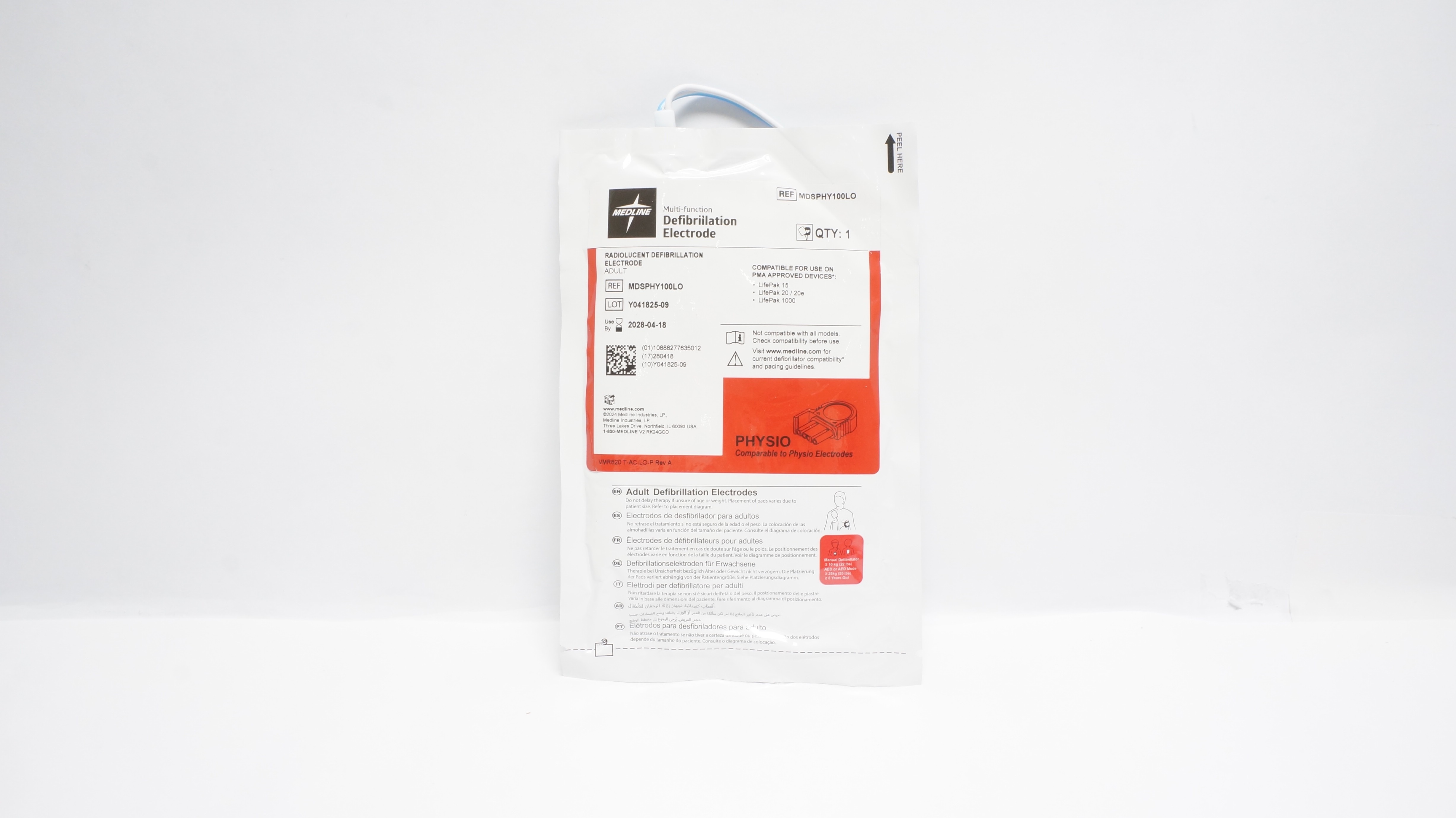 Medline MDSPHY100LO Adult Radiolucent Defibrillation Electrode