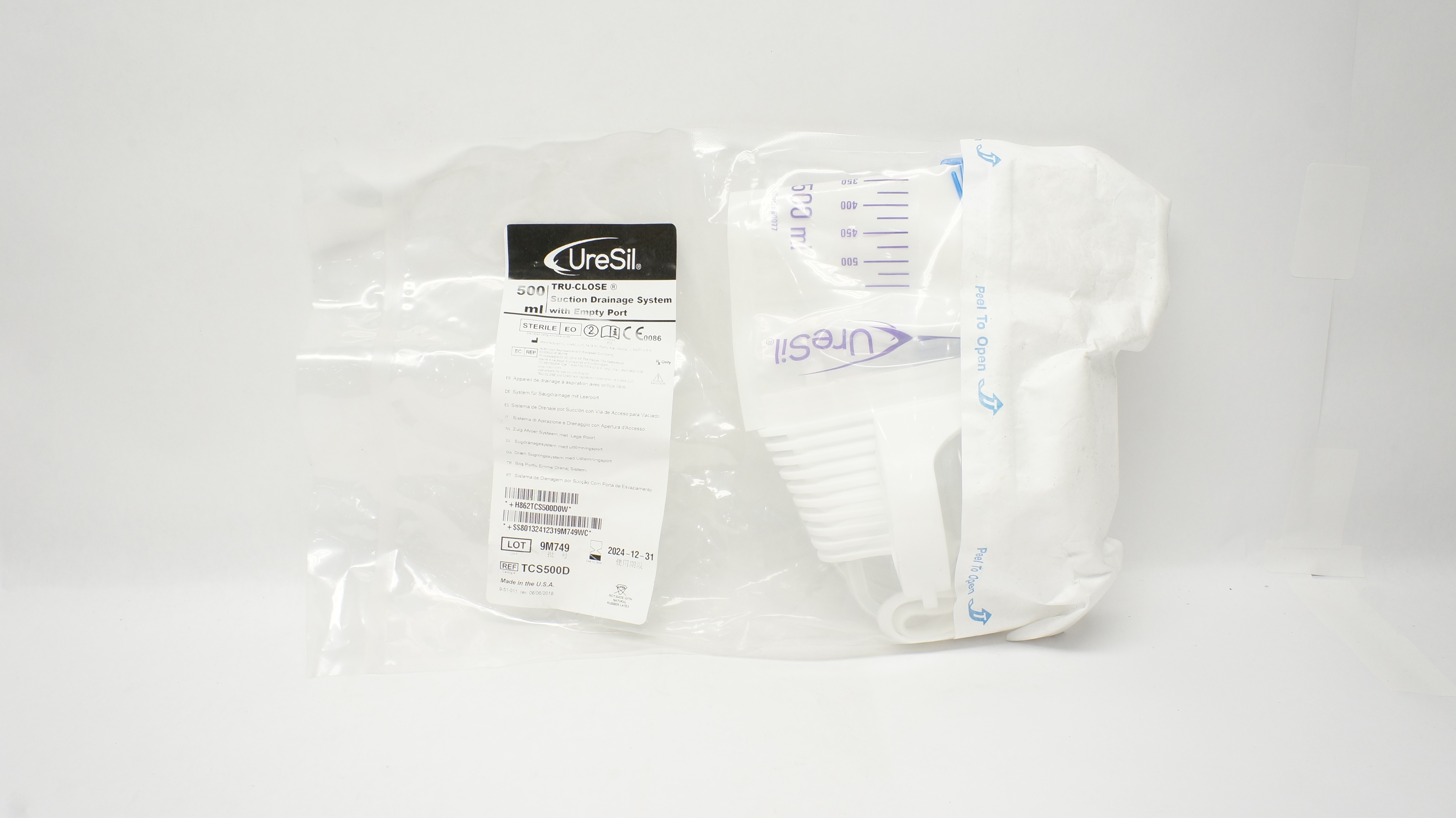 UreSil TCS500D TRU-CLOSE Suction Drainage System with Empty Port 500ml