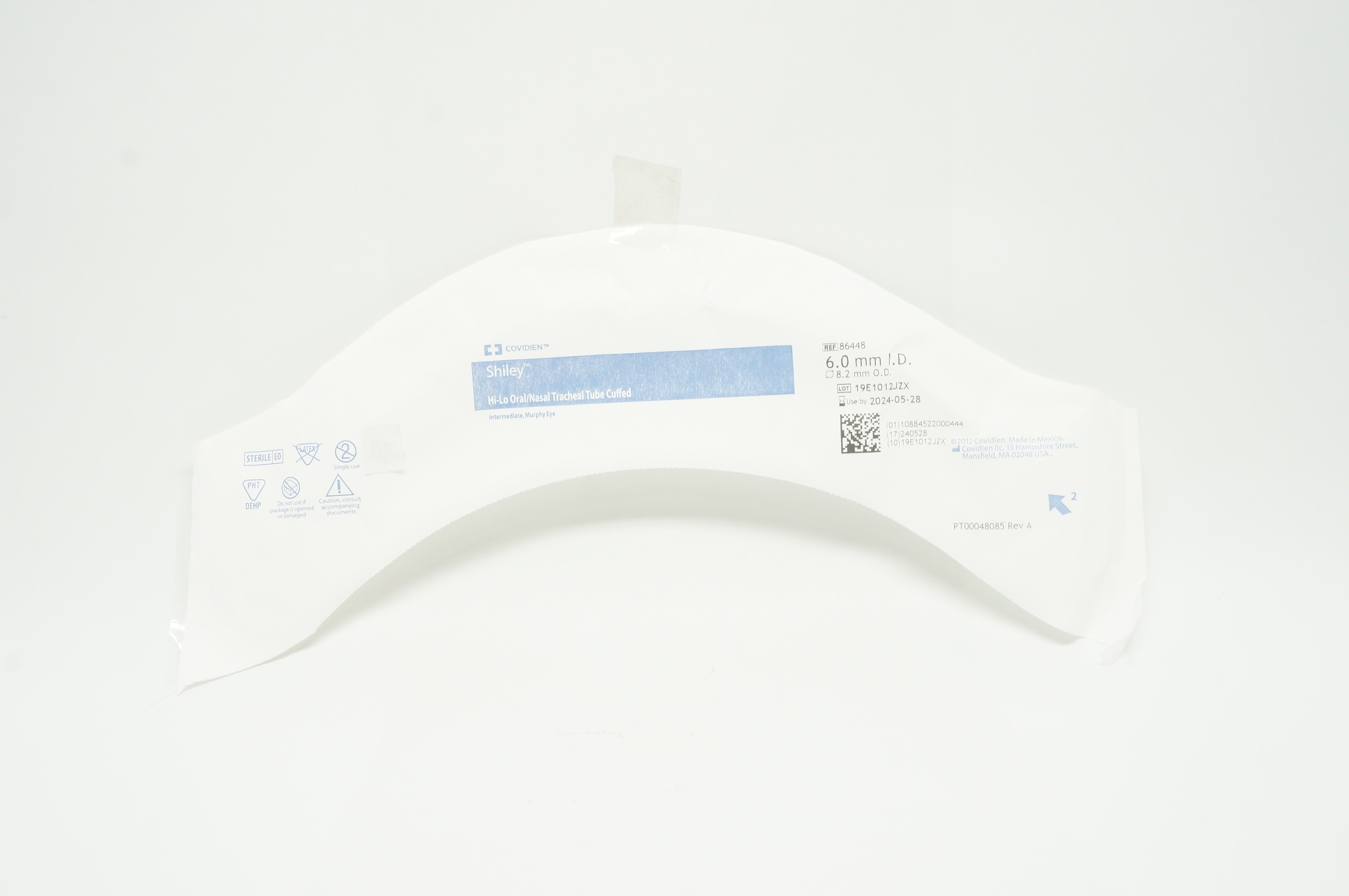 Covidien 86448 Shiley Hi-Lo Oral/Nasal Tracheal Tube Cuffed 6.0mm ID, 8.2mm OD