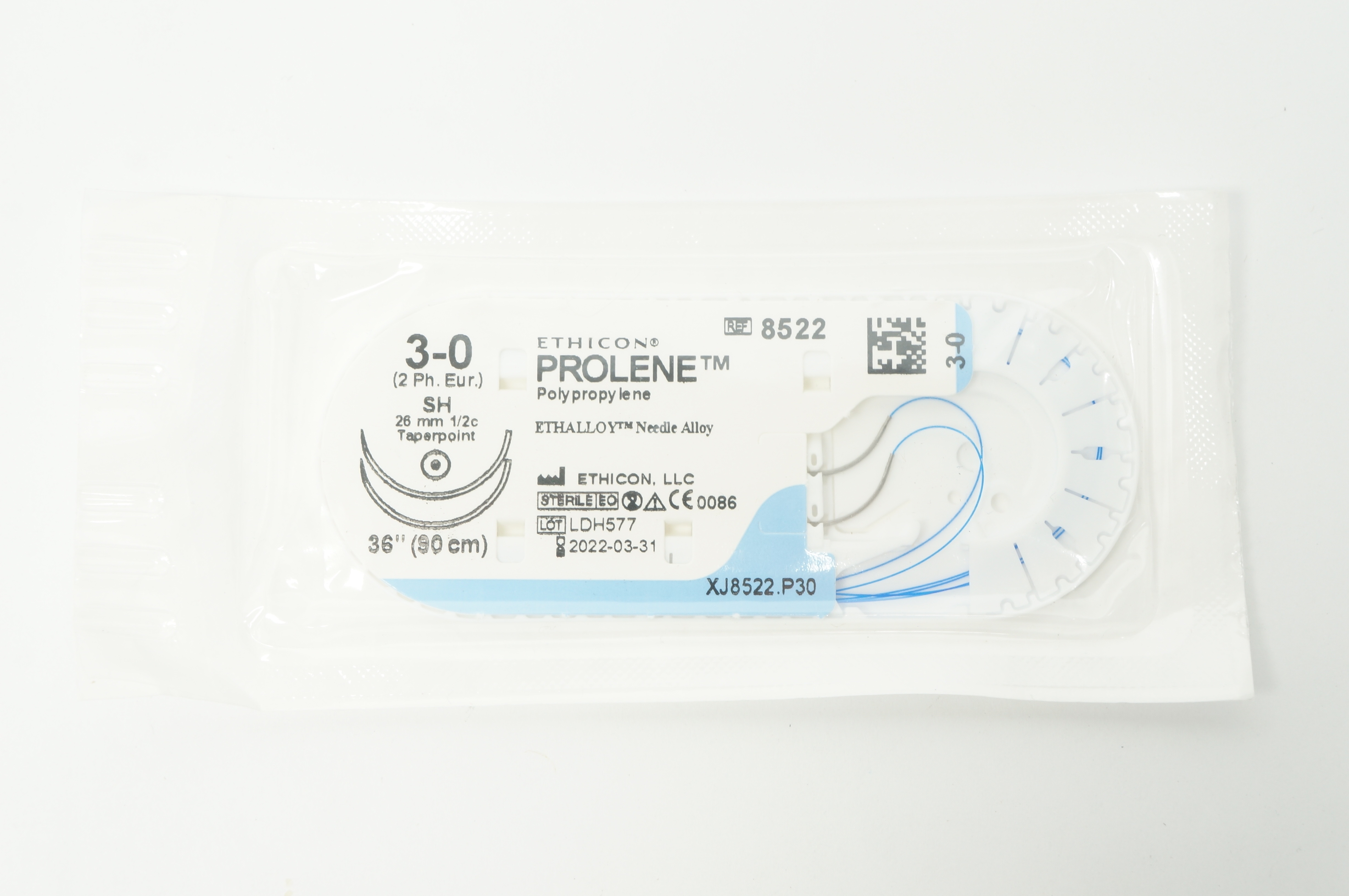Ethicon 8522 3-0 PROLENE, SH, 26mm 1/2c Taperpoint, 36inch