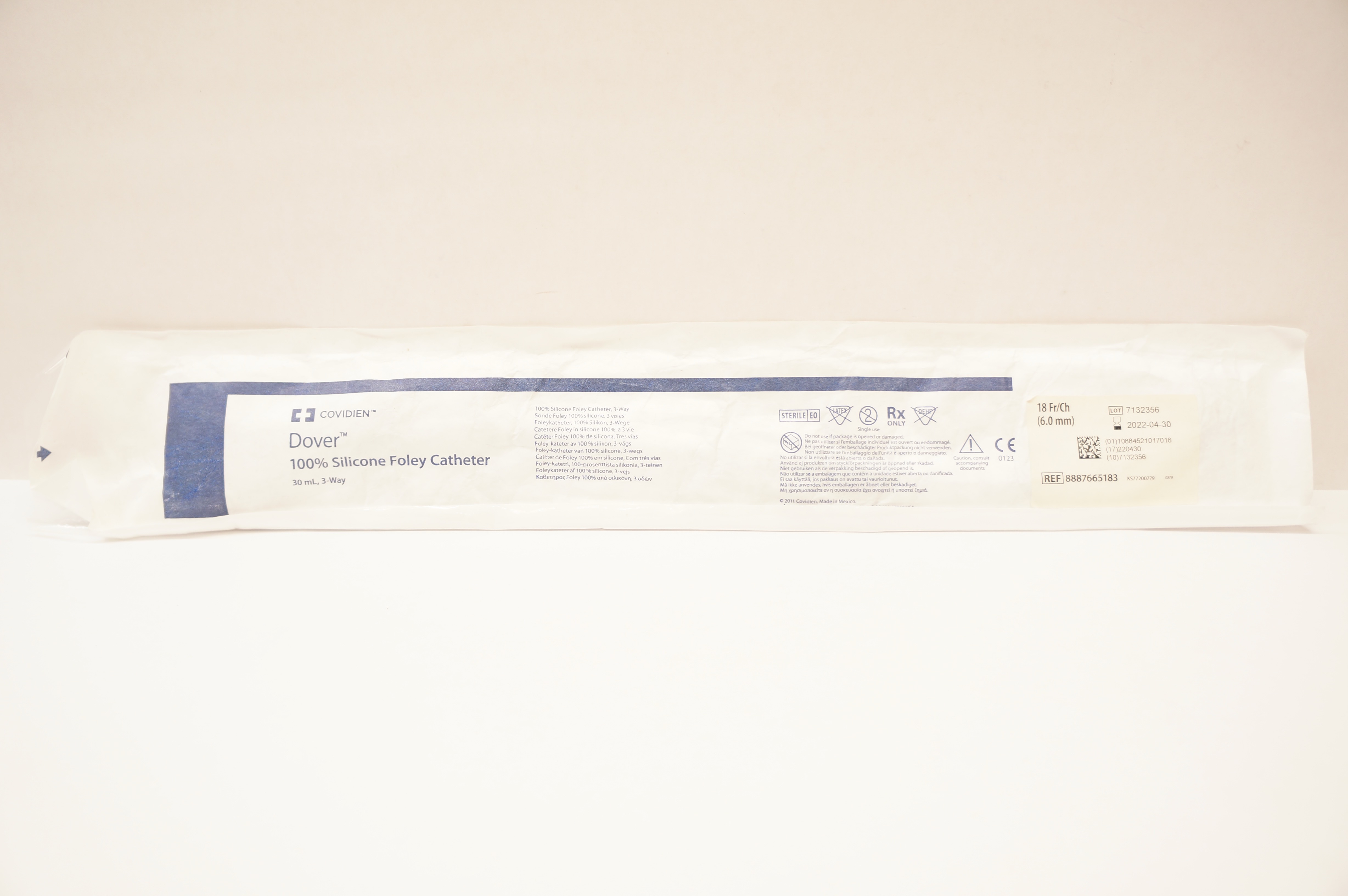 Covidien 8887665183 Dover 100% Silicone Foley Cath. 30mL, 3-Way 18Fr/Ch (x)