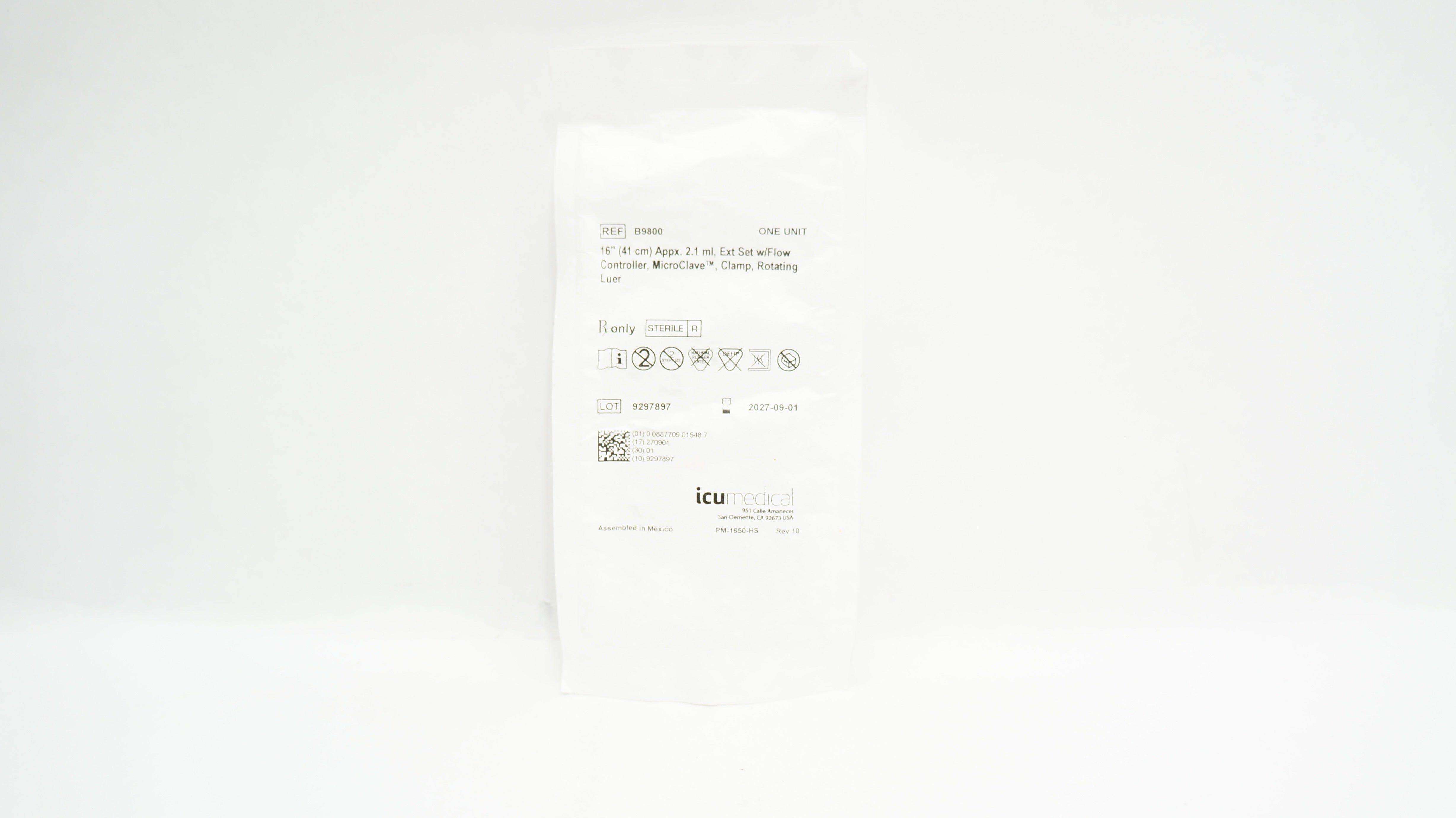 ICU Medical B9800 Extension Set 16inch Appx. x 2.1mL