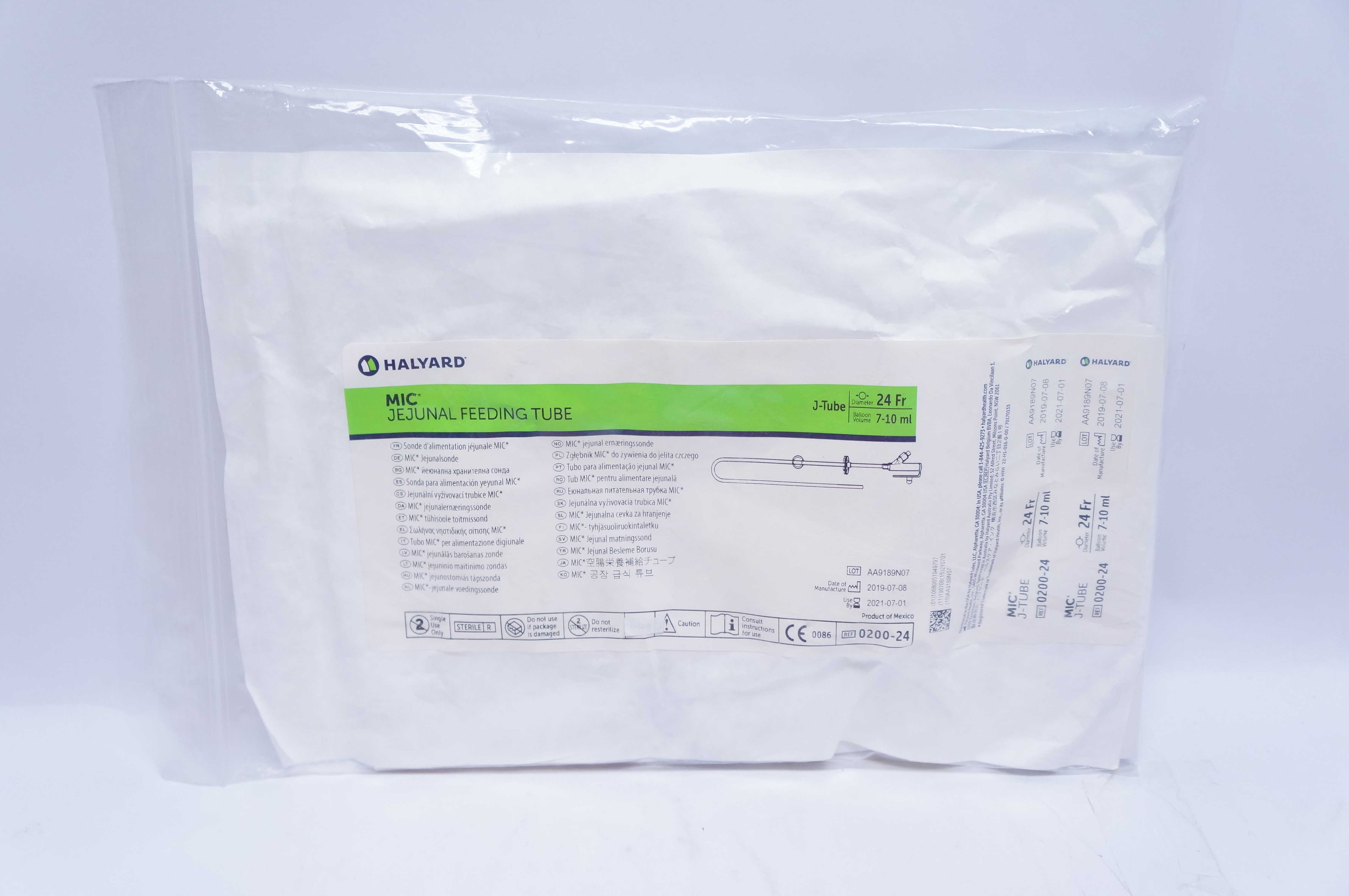 Halyard 0200-24 MIC Jejunal Feeding Tube, J-Tube 24Fr., 7-10ml