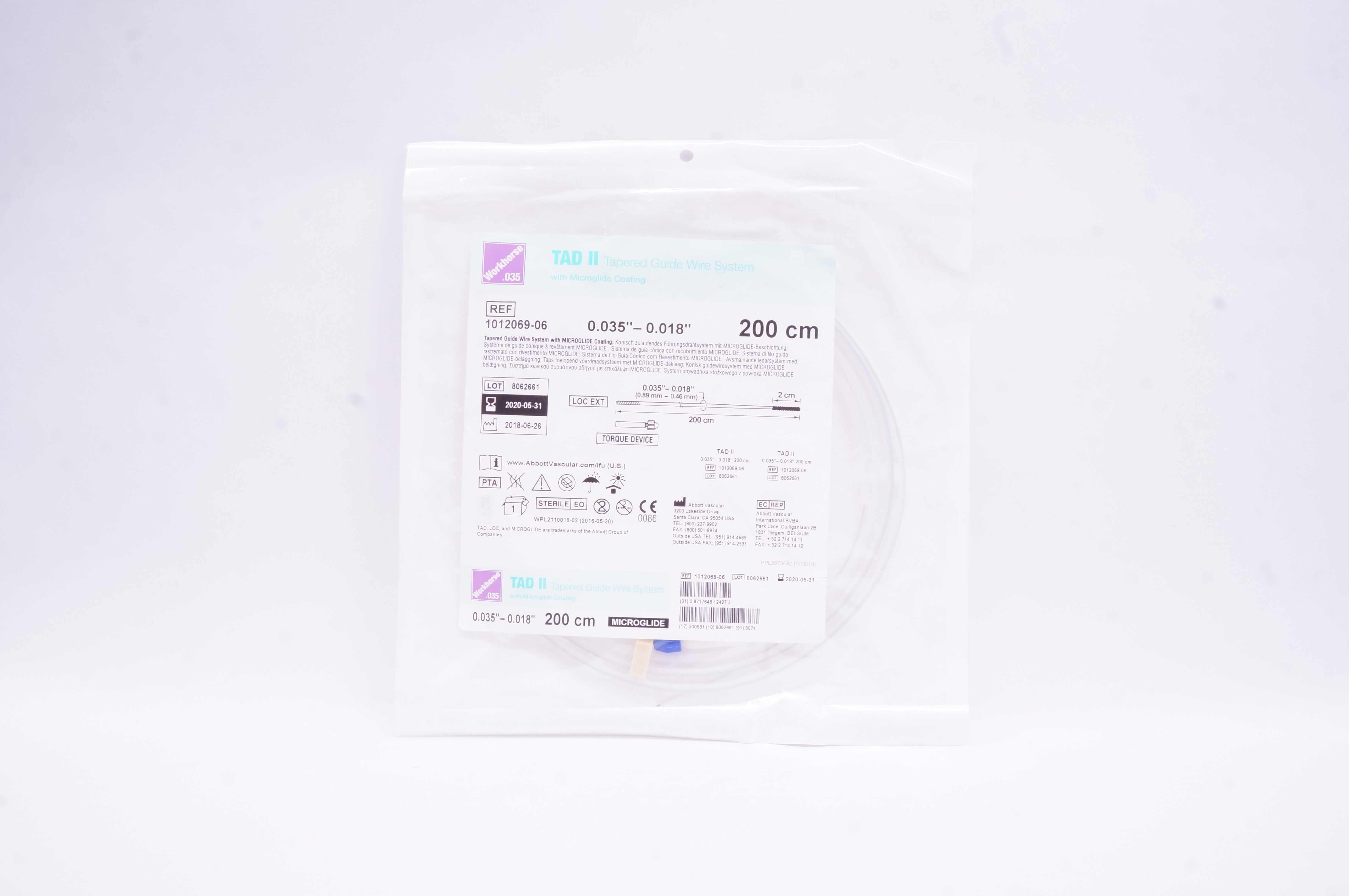Abbott 1012069-06 TAD II Tapered Guide Wire 0.035in. - 0.018in. x 200cm (x)