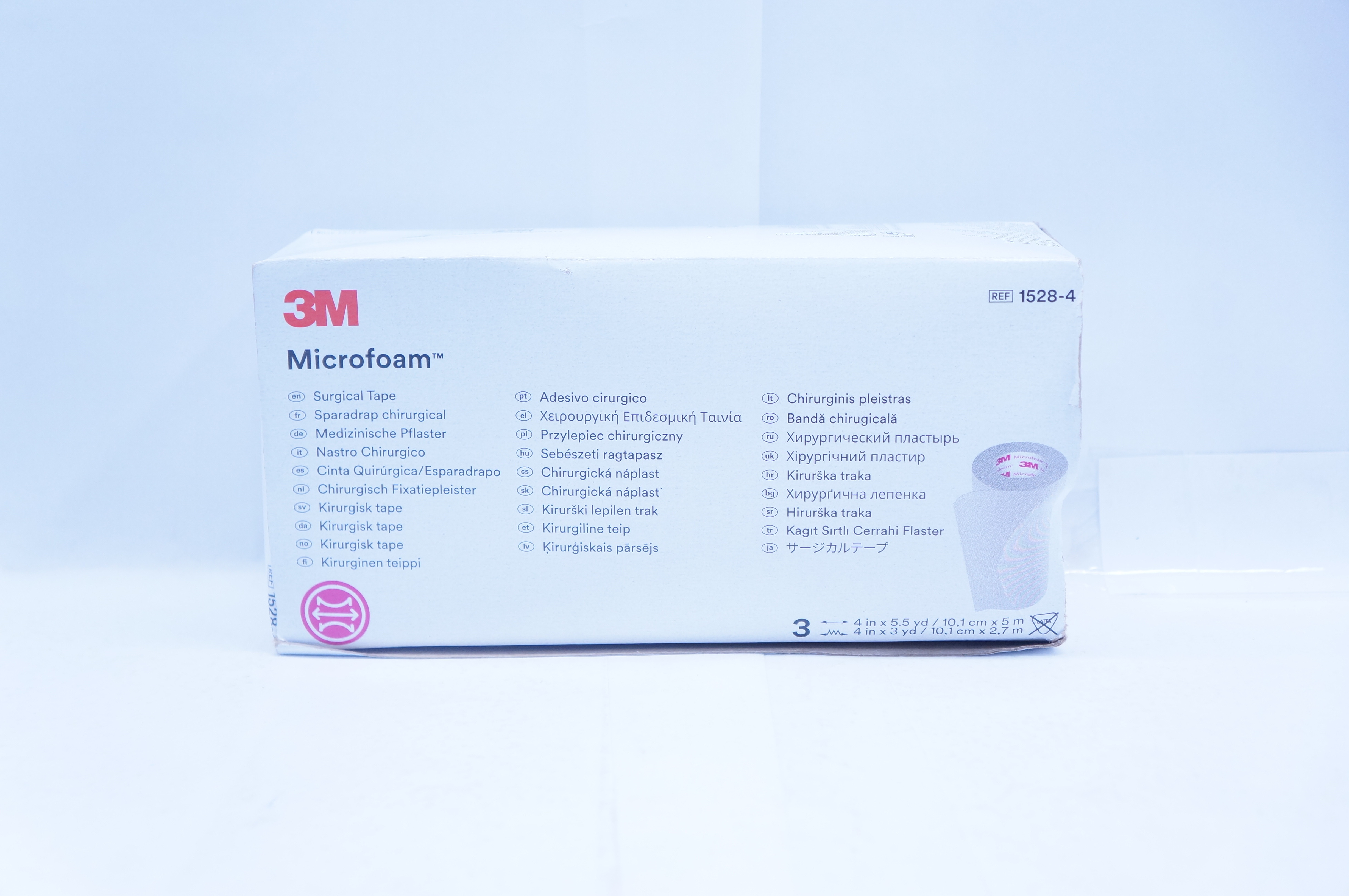3M 1528-4 Microfoam Surgical Tape 4inch x 5.5yd, 4inch x 3yd - Box of 3