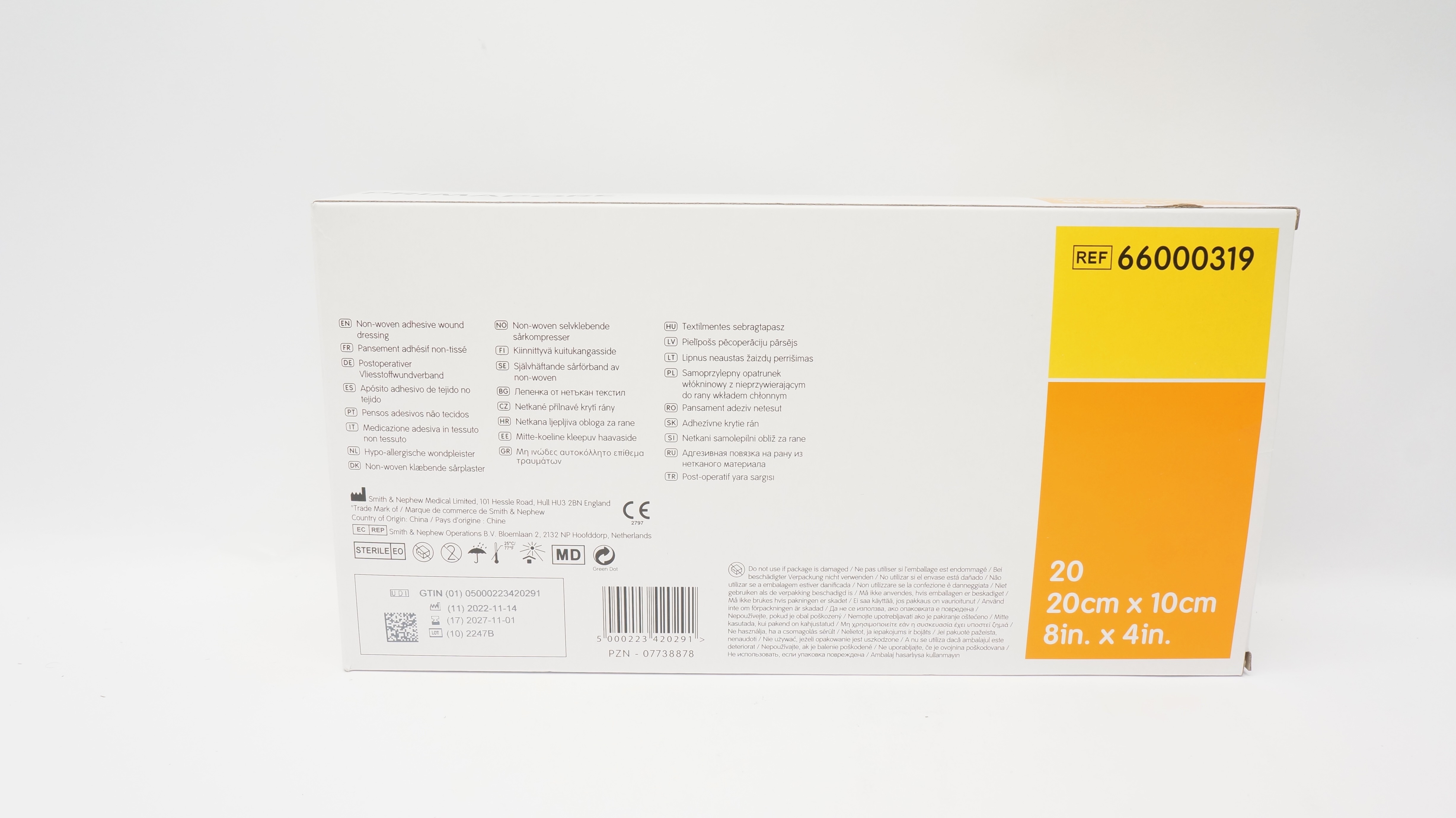 Smith&Nephew 66000319 Primapore Adhesive Wound Dressing 8 x 4 inch - Box of 19