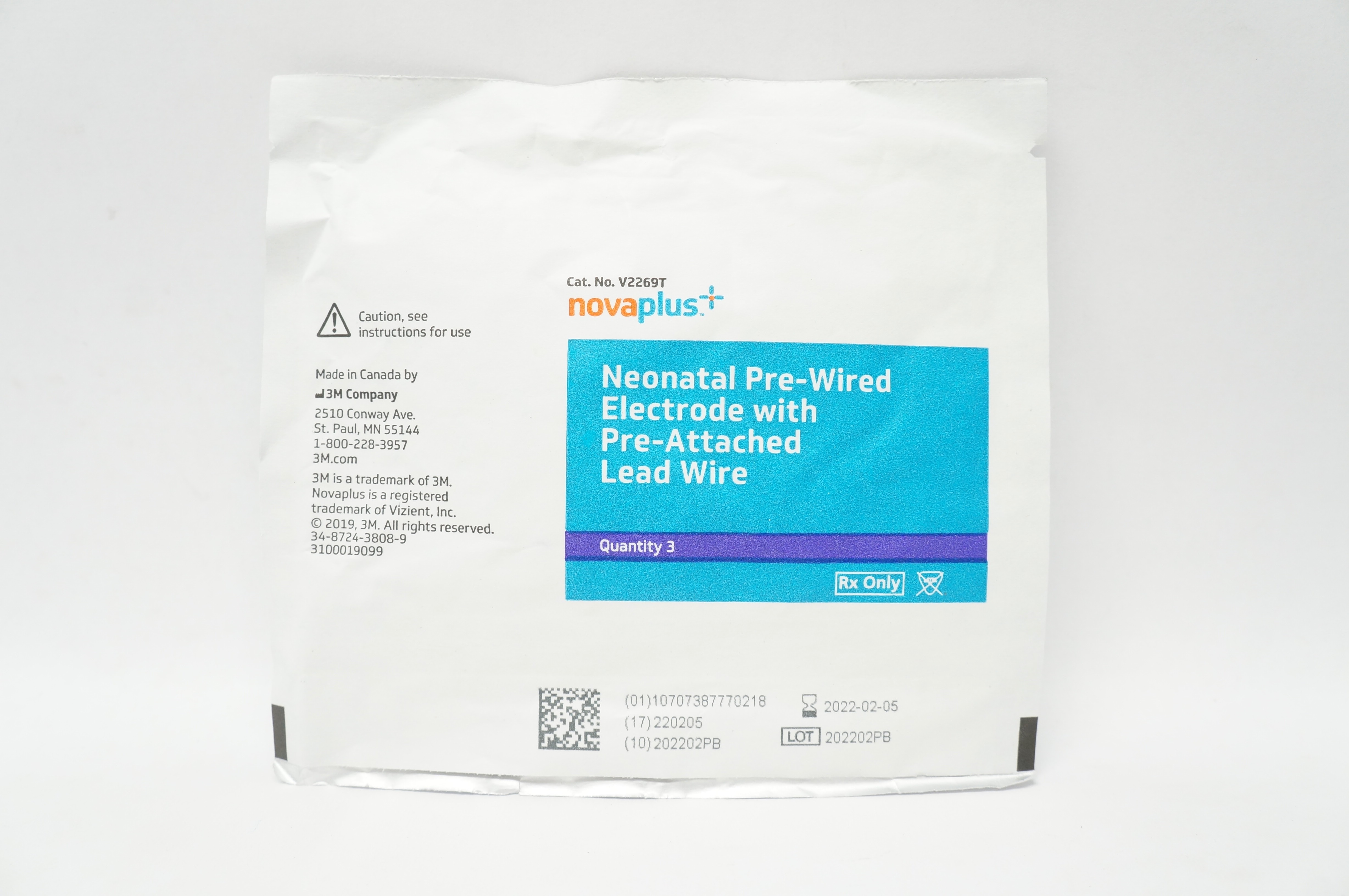 3M V2269T Novaplus Neonatal Pre-Wired Electrode - Pack of 3 (x)