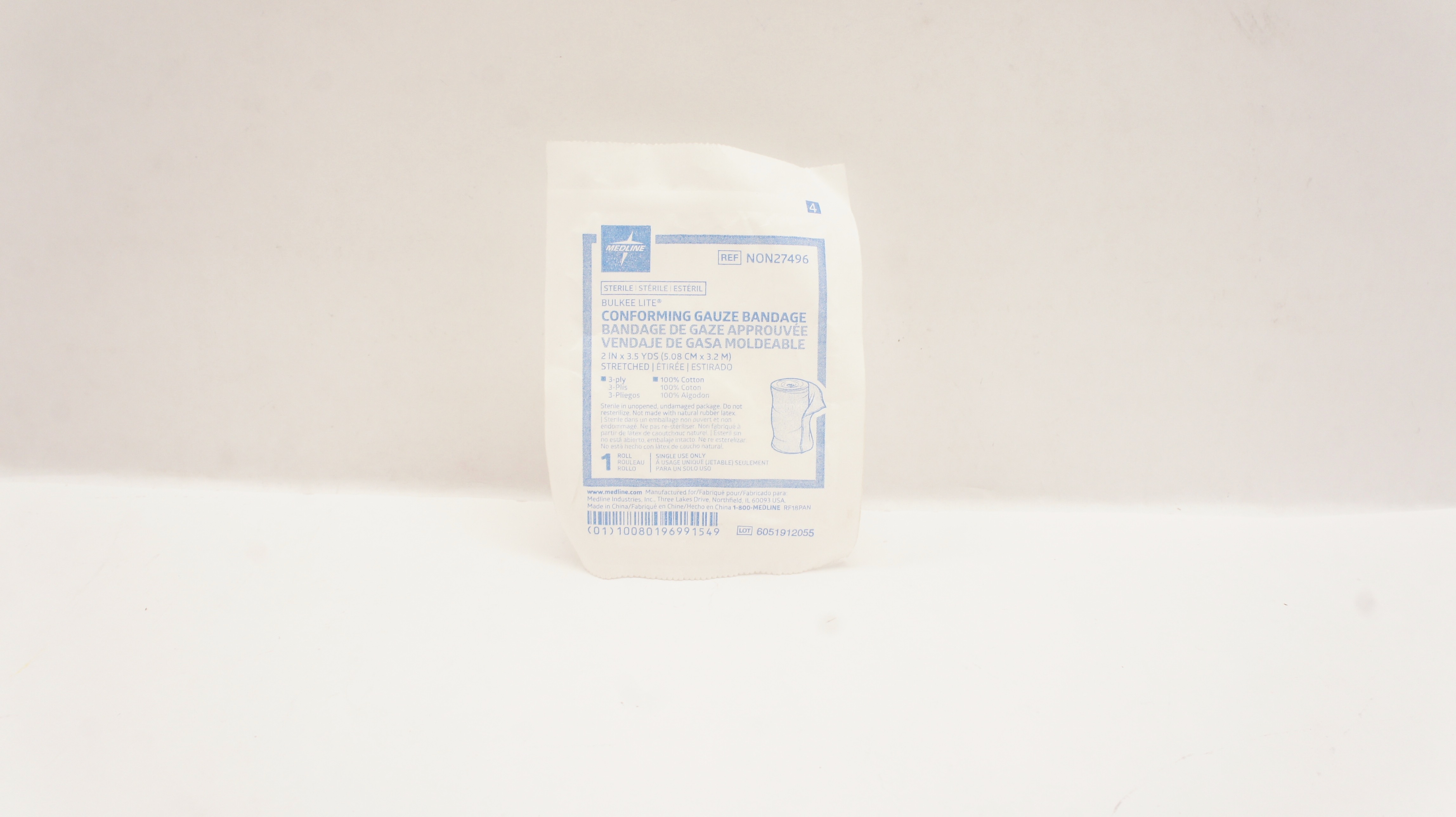 Medline NON27496 Bulkee Lite Conforming Gauze Bandage 2inch x 3.5 yds 3-Ply