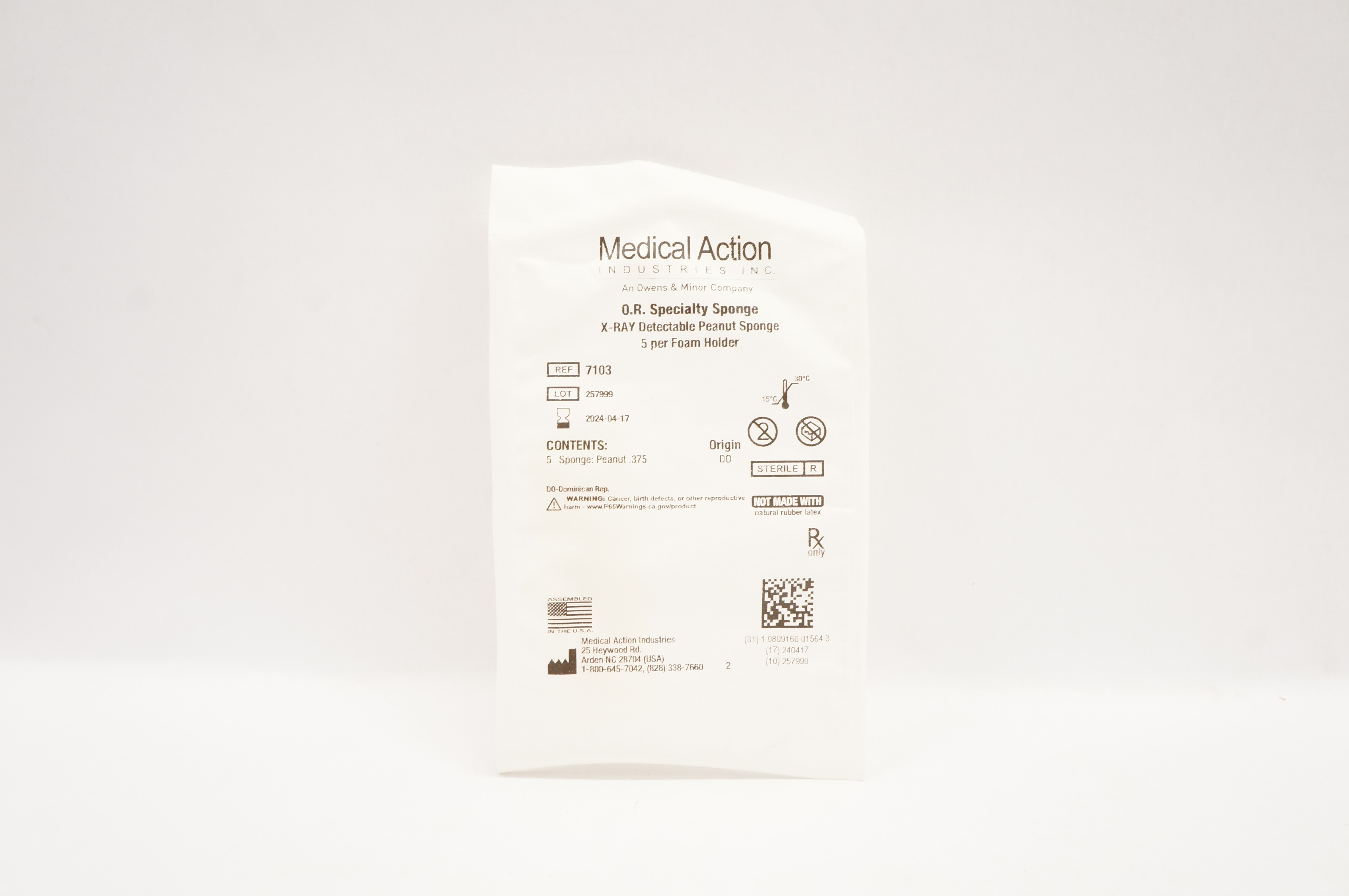 Medical Action 7103 X-Ray Detectable Specialty Peanut Sponge .375in. - Pack of 5