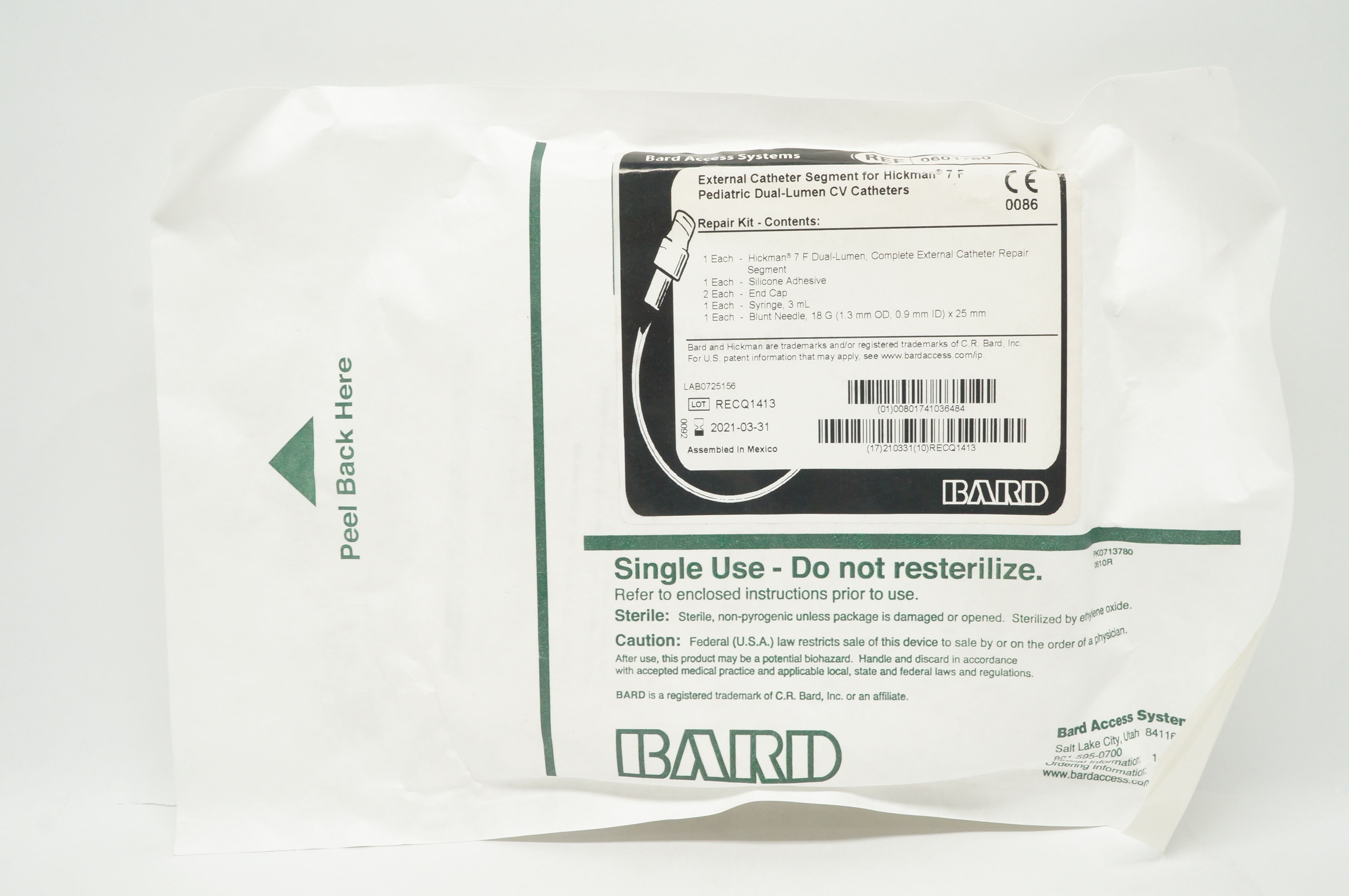 Bard 0601760 External Cath. Segment for Hickman 7F Pediatric Dual-Lumen Cath.(x)