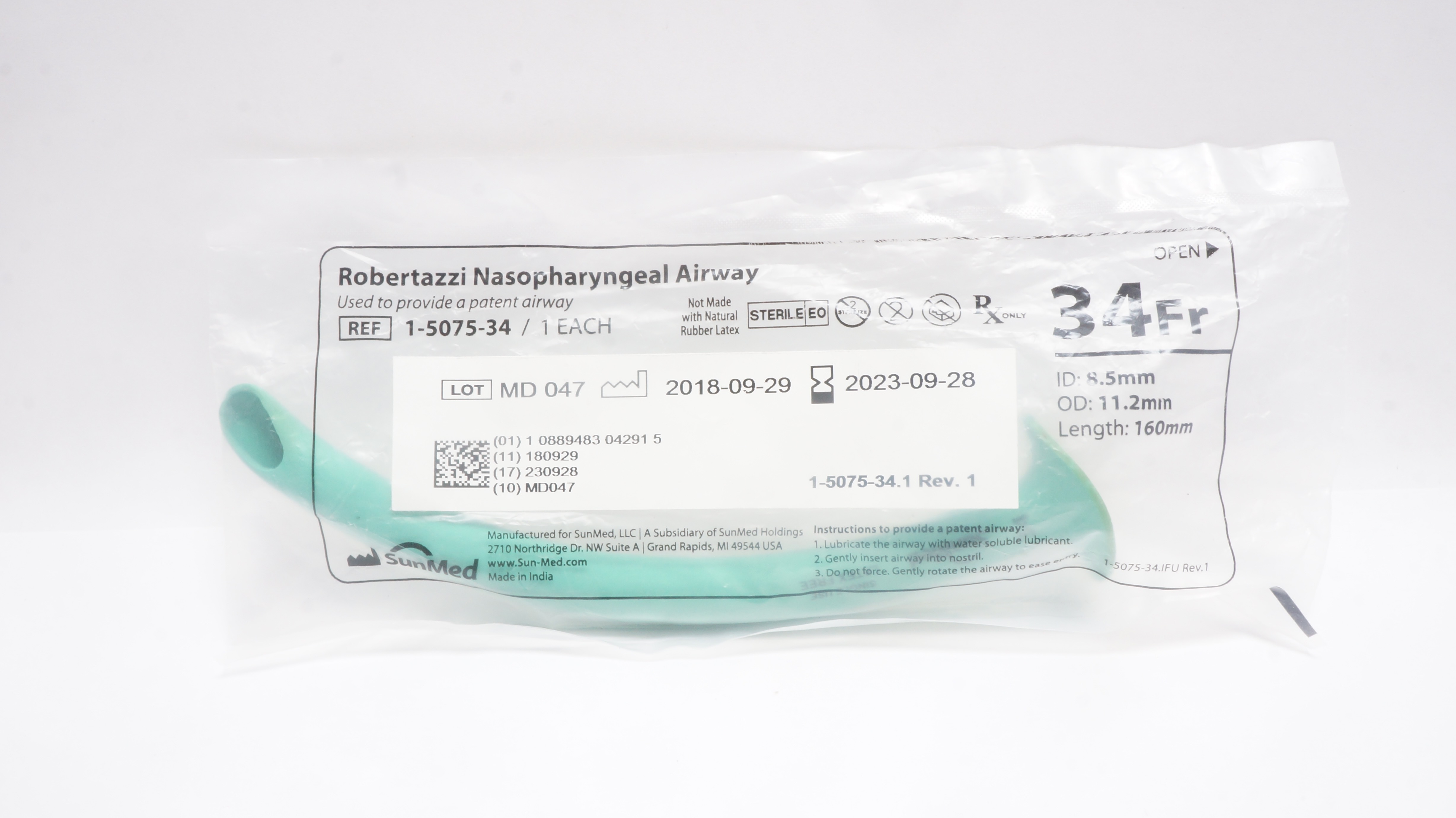 SunMed 1-5075-34 Robertazzi Nasopharyngeal Airway 34Fr