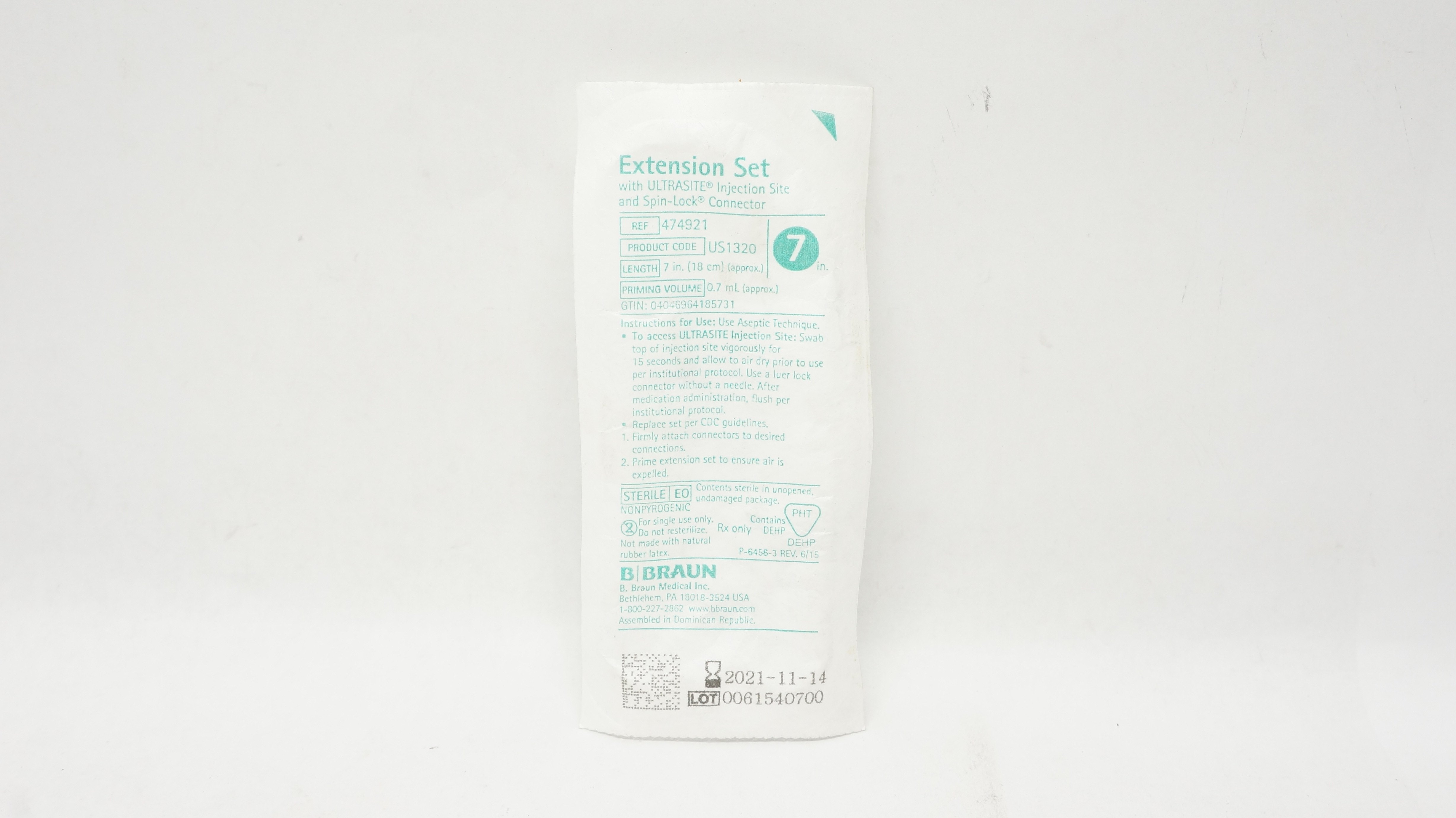 B.Braun 474921 Extension Set ULTRASITE Injection Site SPIN-LOCK Connector 7in(x)