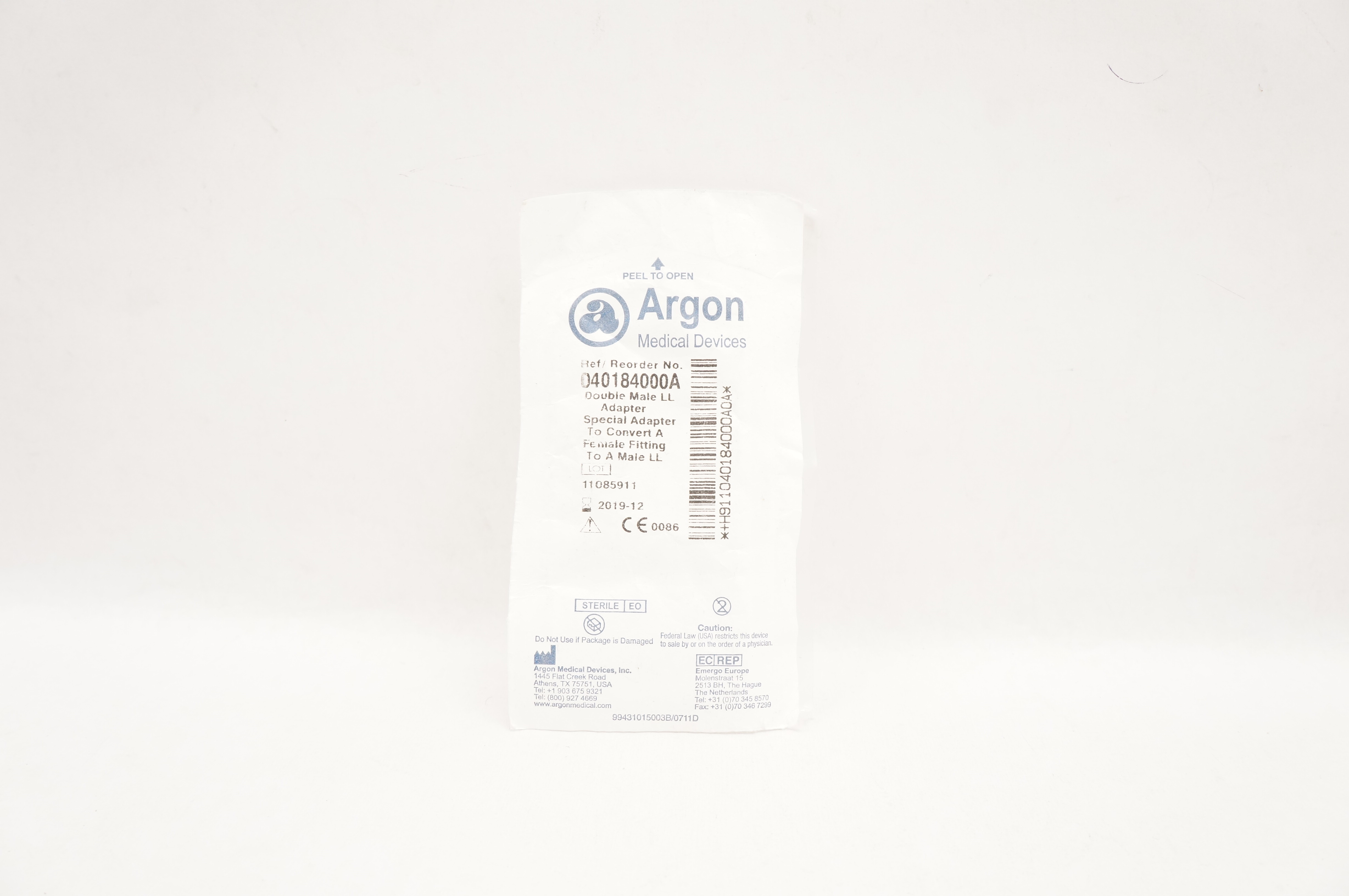 Argon 040184000A Double Male LL Adapter (x)