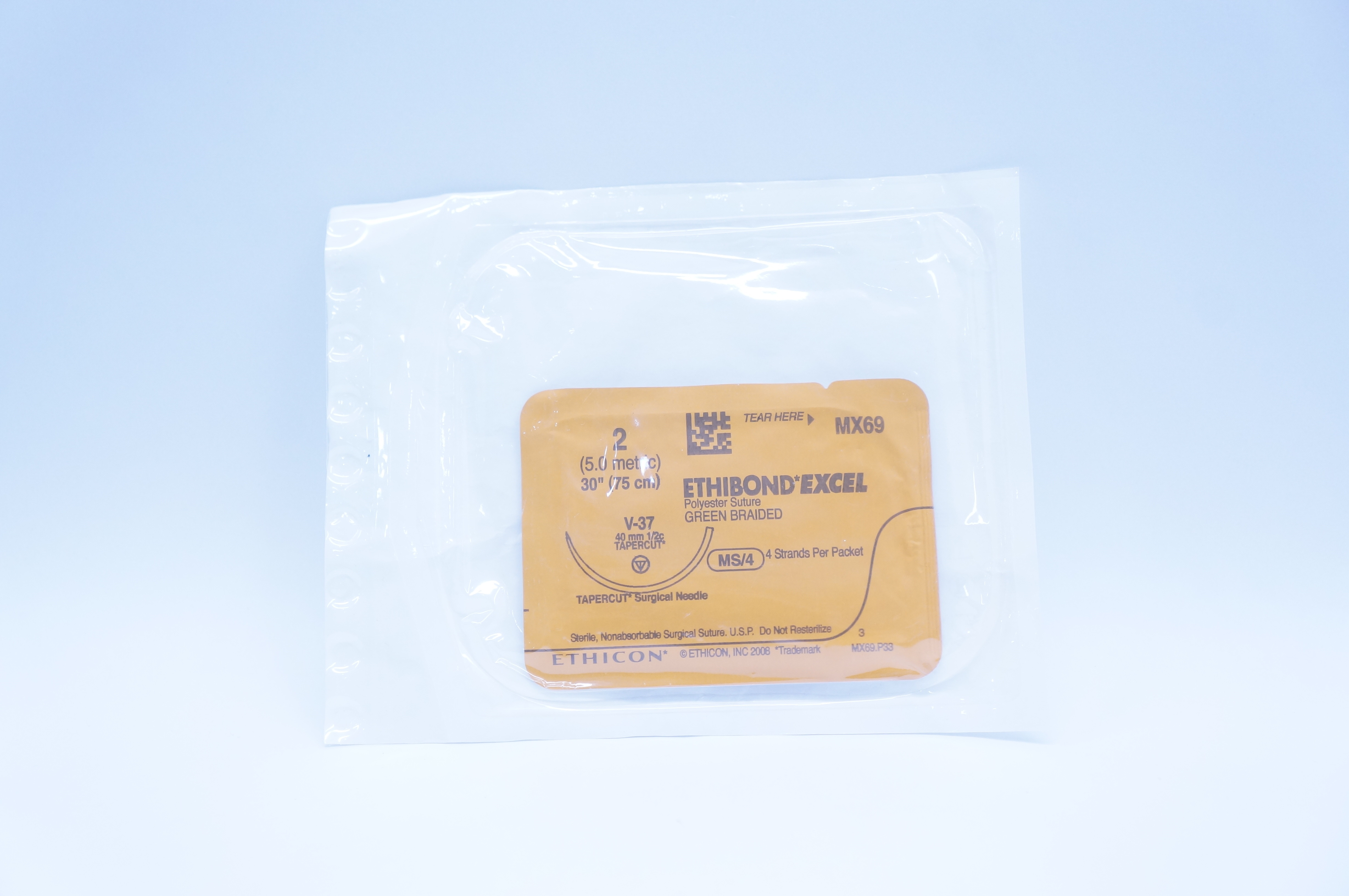 Ethicon MX69 2 ETHIBOND EXCEL, V-37, 40mm 1/2c Tapercut, 30inch