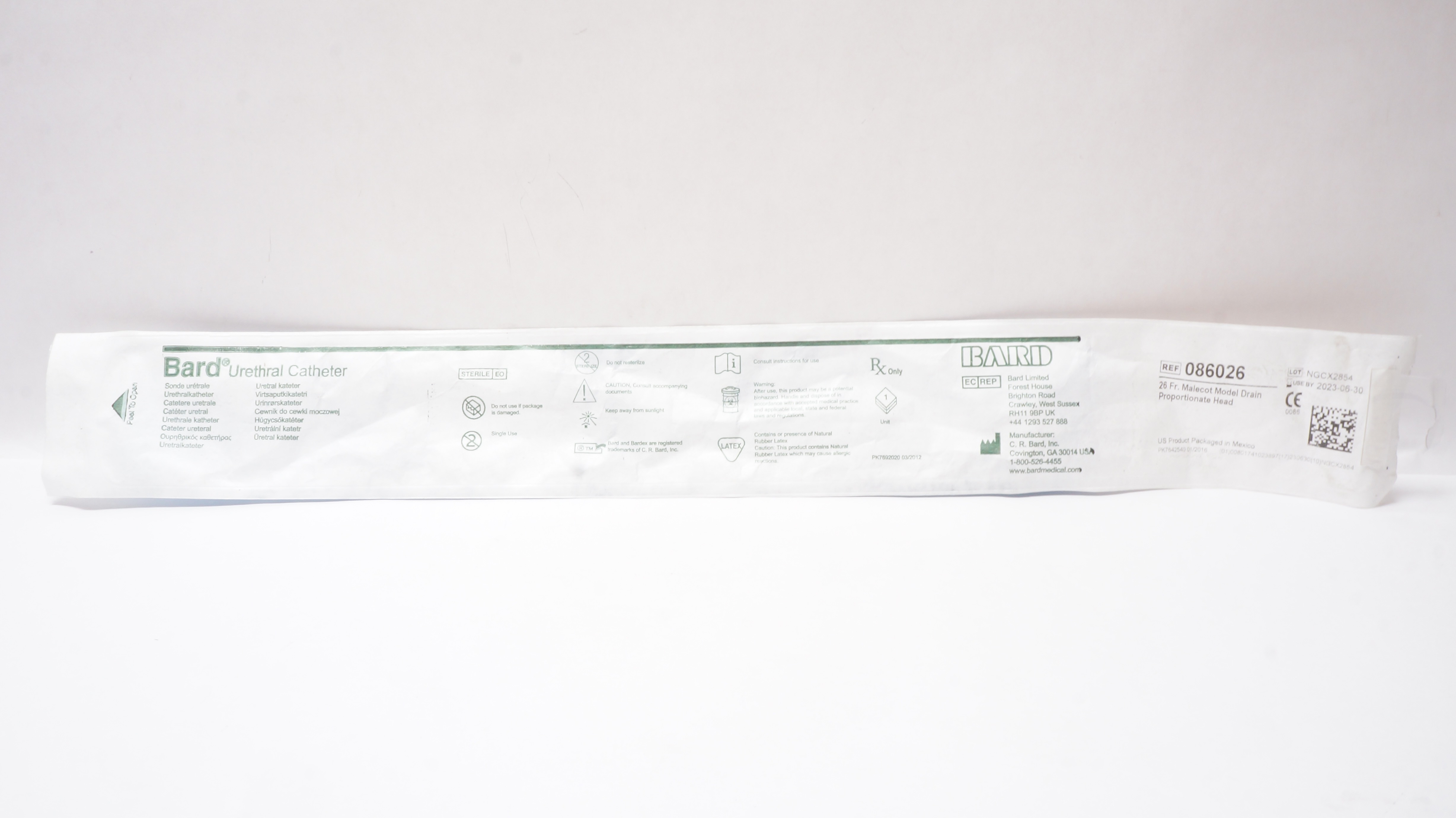 Bard 086026 Urethral Cath. 26Fr Malecot Model Drain Proportionate Head