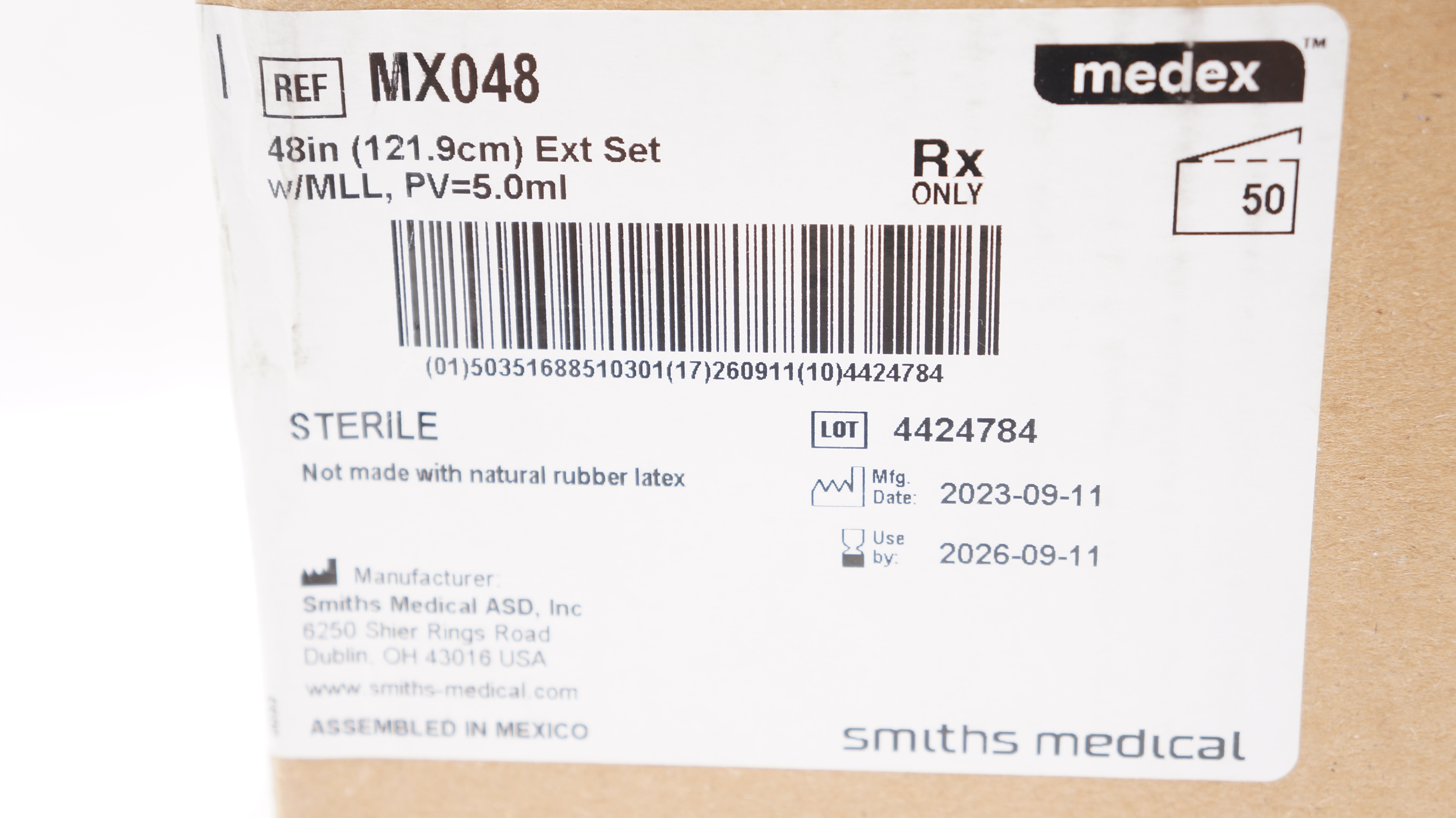 Smiths Medical MX048 Medex Extension Set 48inch w/MLL PV=5.0ml - Case of 50