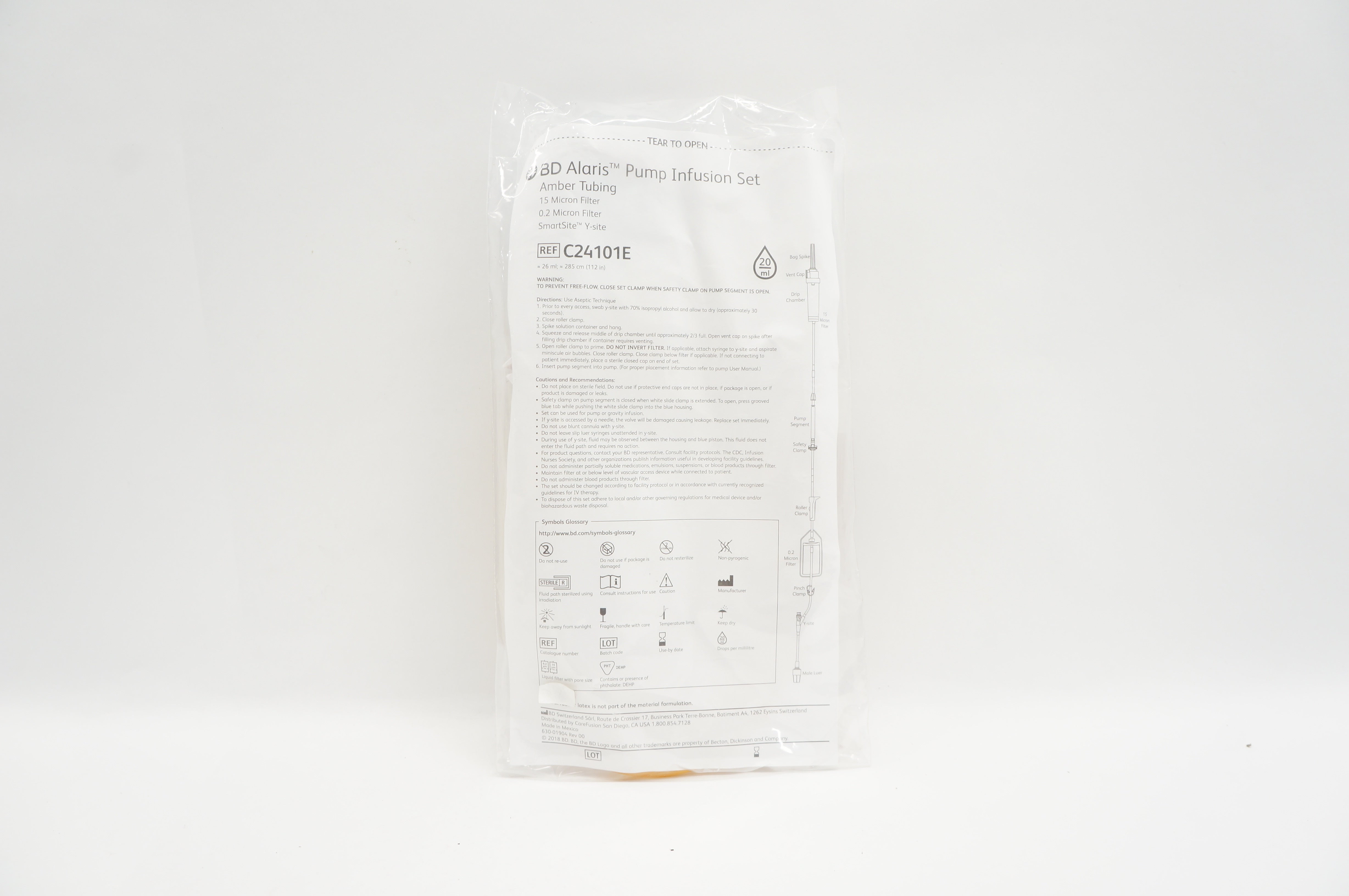 BD C24101E Alaris Pump Infusion Set 26mL x 112inch 20Drops/ml (x)
