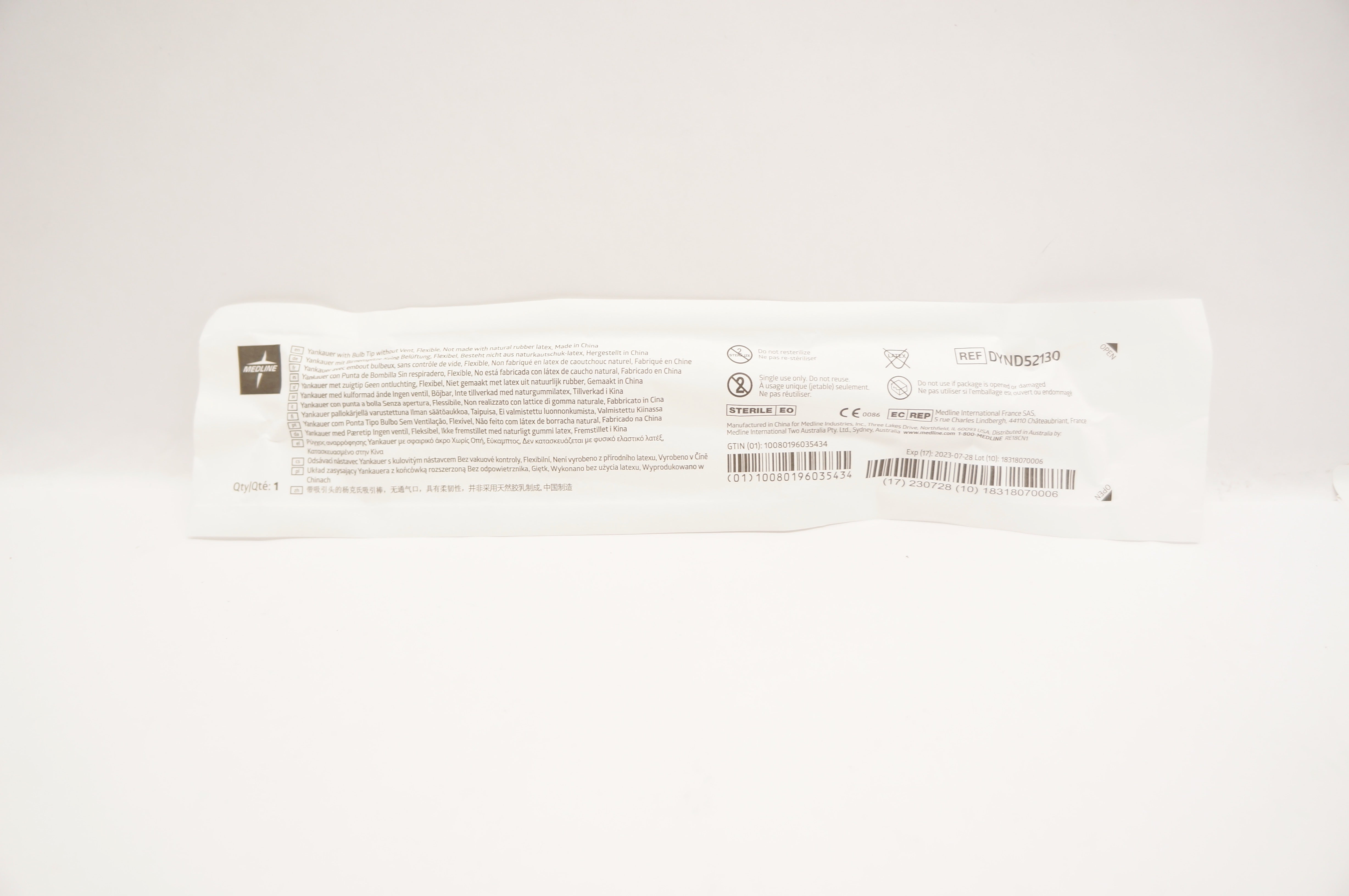 Medline DYND52130 Yankauer With Bulb Tip Without Vent, Flexible (x)