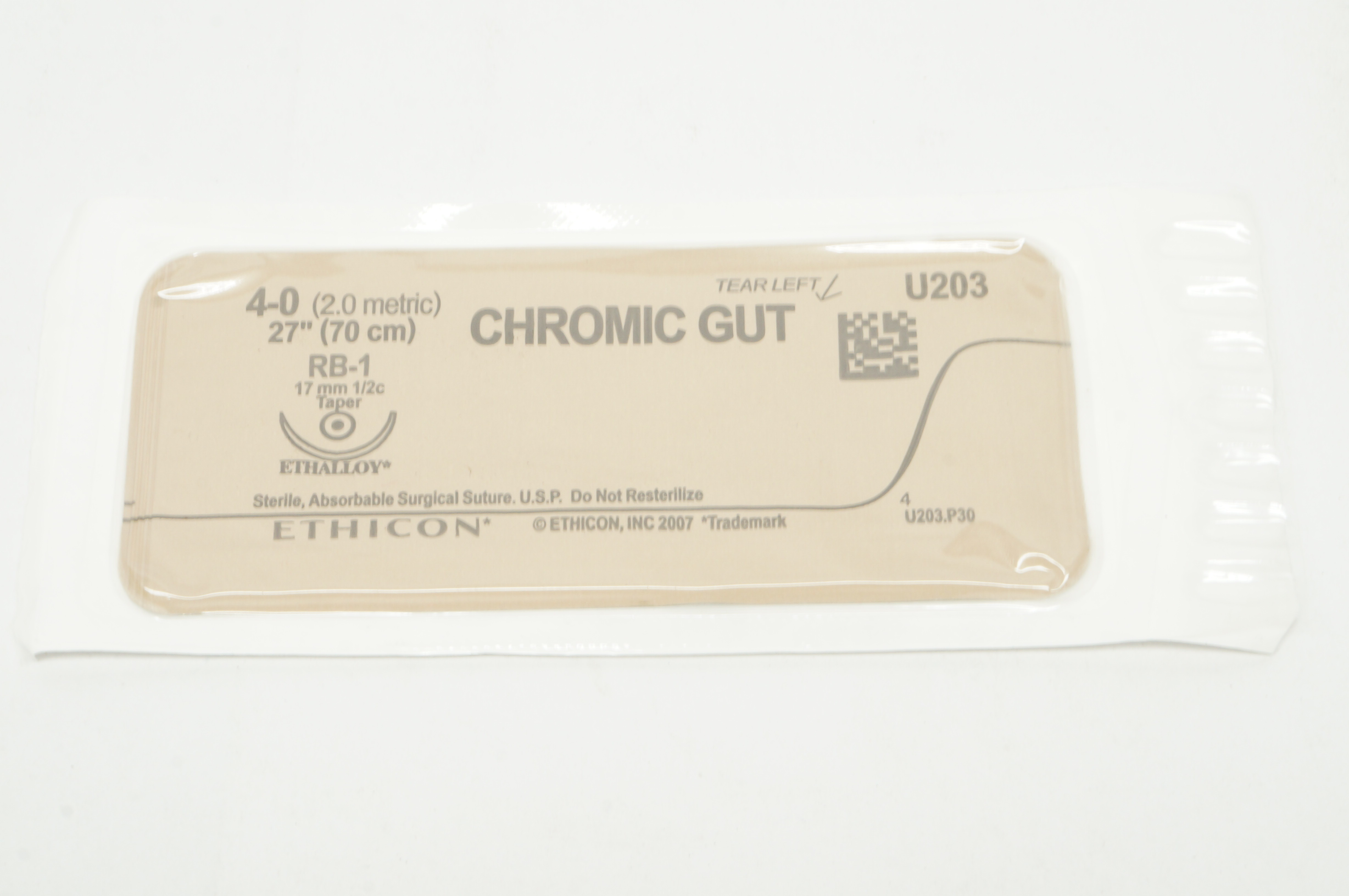 Ethicon U203 4-0 CHROMIC GUT RB-1 17mm 1/2c Taper 27inch