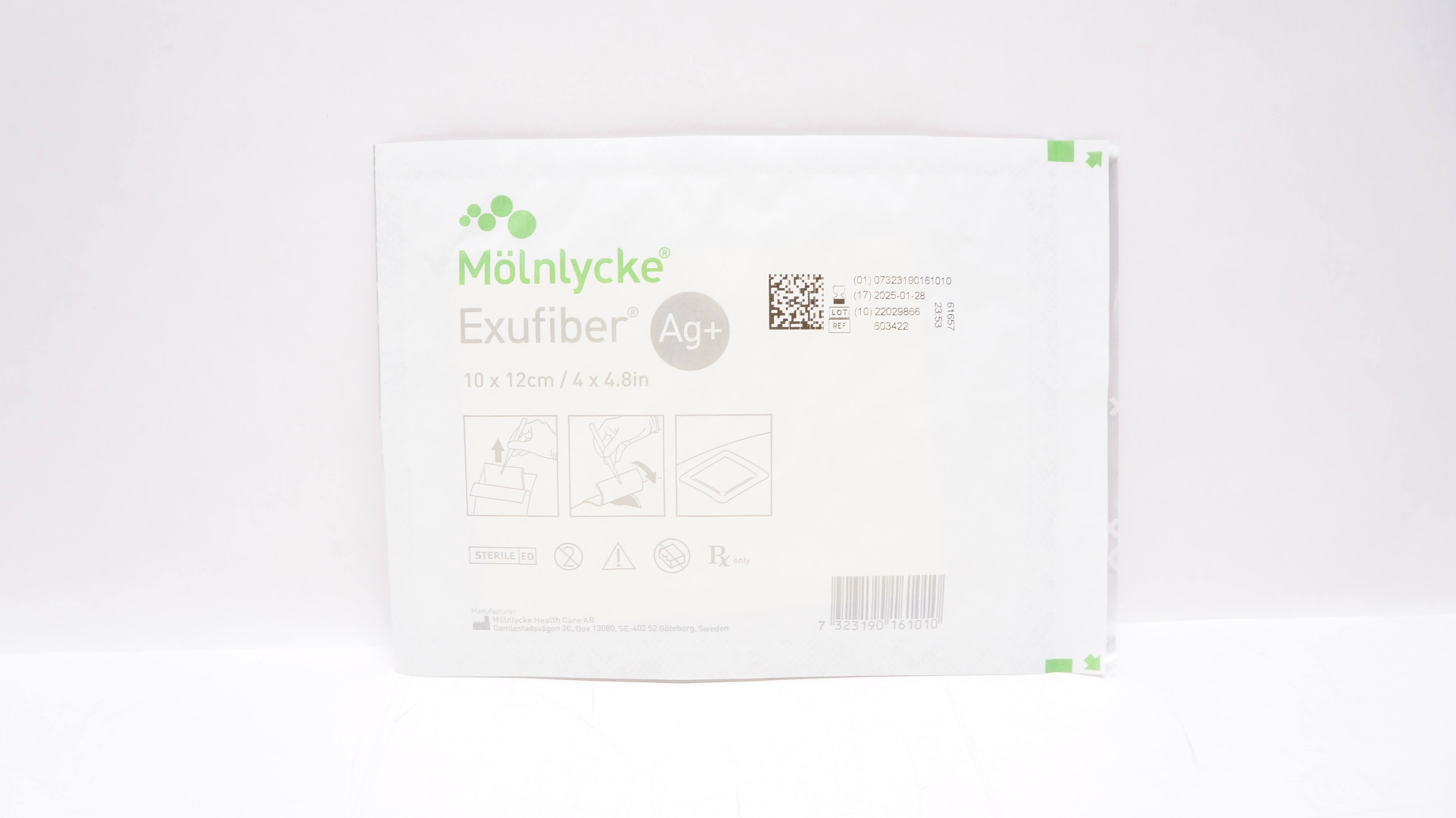 Molnlycke HealthCare 603422 Exufiber Ag+ Gelling Fiber Dressing 4inch x 4.8inch