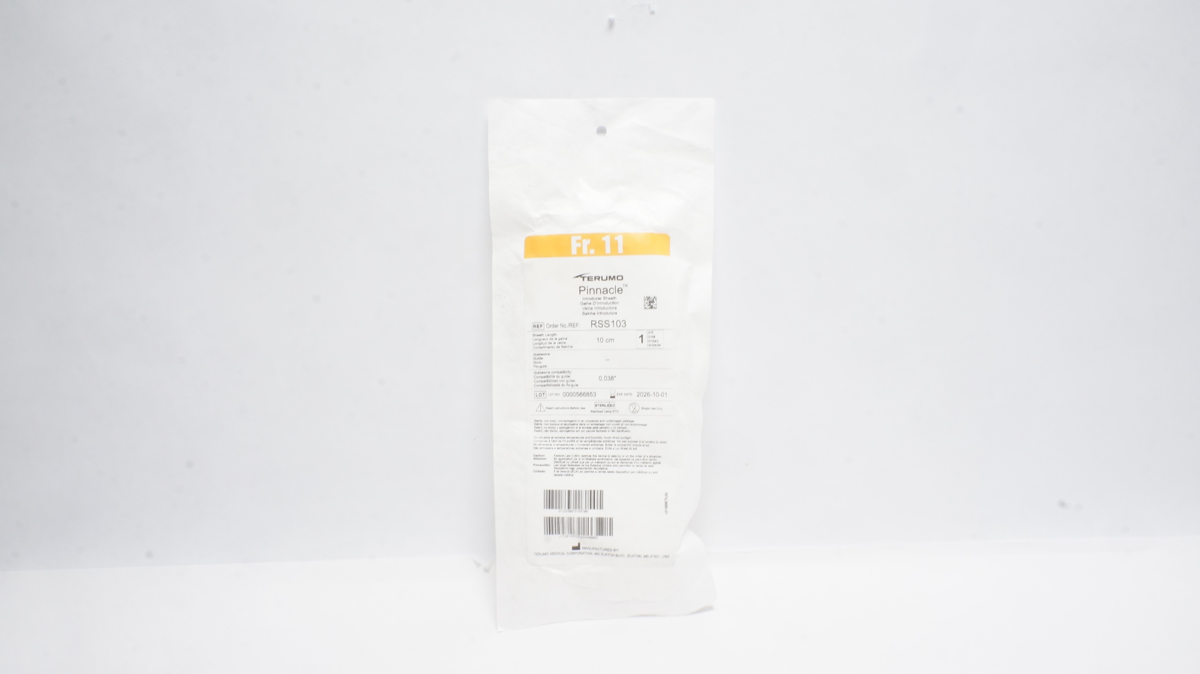 Terumo RSS103 Pinnacke Introducer Sheath 11Fr. x 10cm