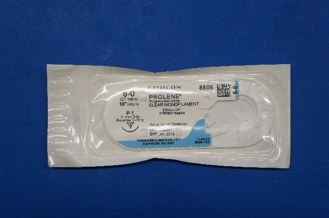 Ethicon 8606 6-0 PROLENE, P-1 11mm 3/8c Reverse Cutting, Clear Monofilament, 18