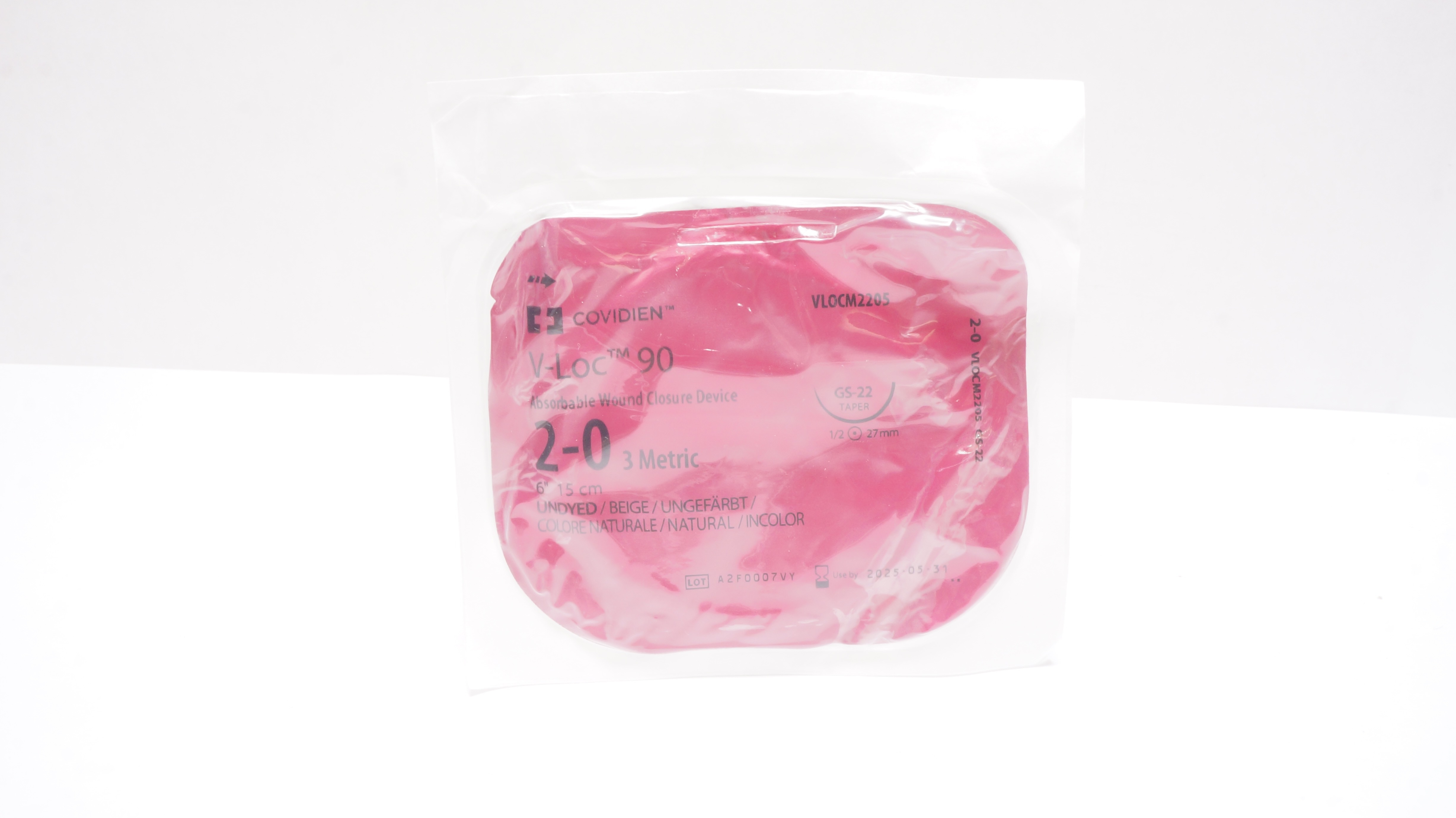 Covidien VLOCM2205 2-0 V-Loc 90 Wound Closure GS-22 Taper, 1/2 27mm, 6inch