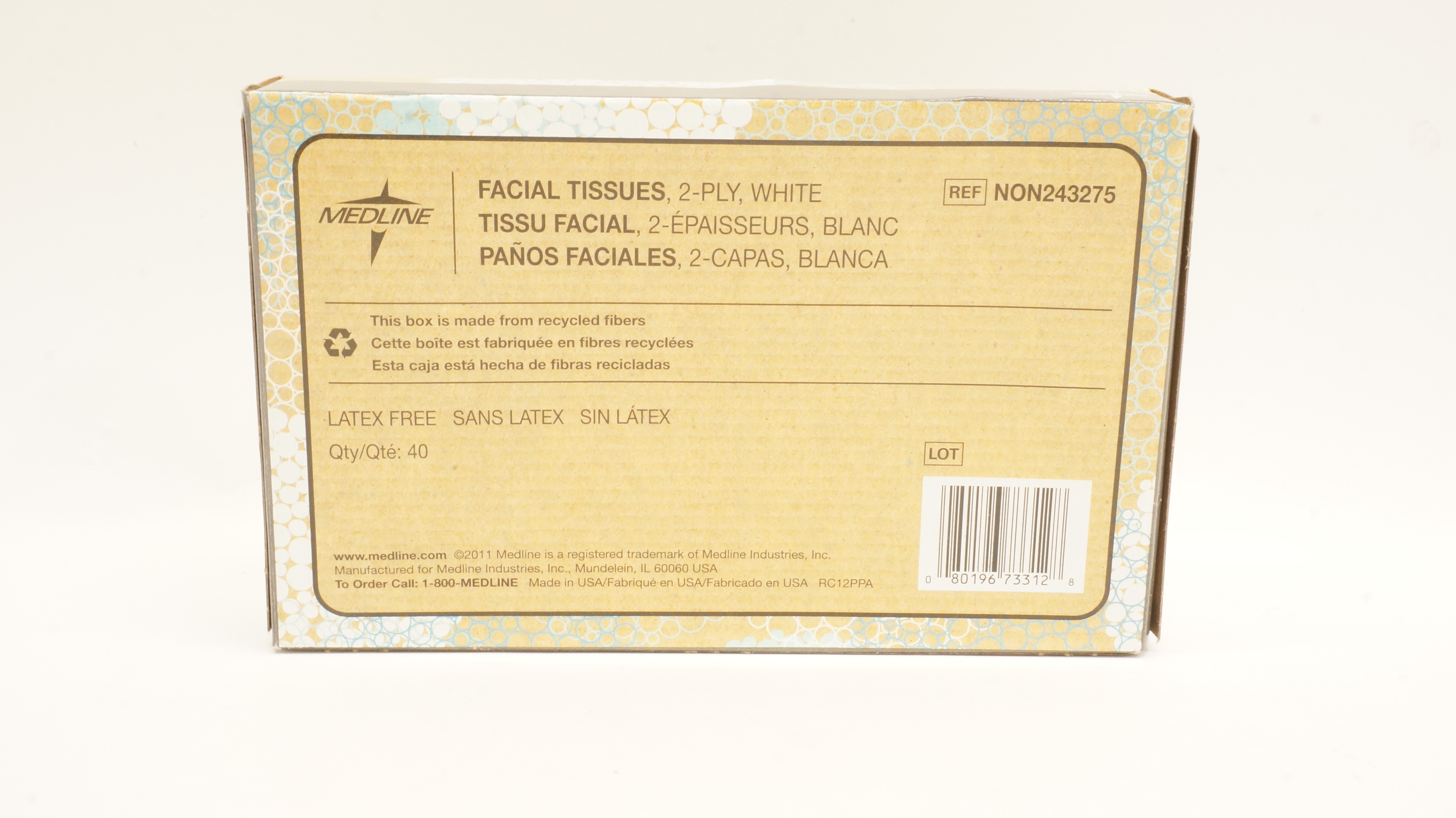 Medline NON243275 Facial Tissues 2-Ply, White Latex Free - Box of 40
