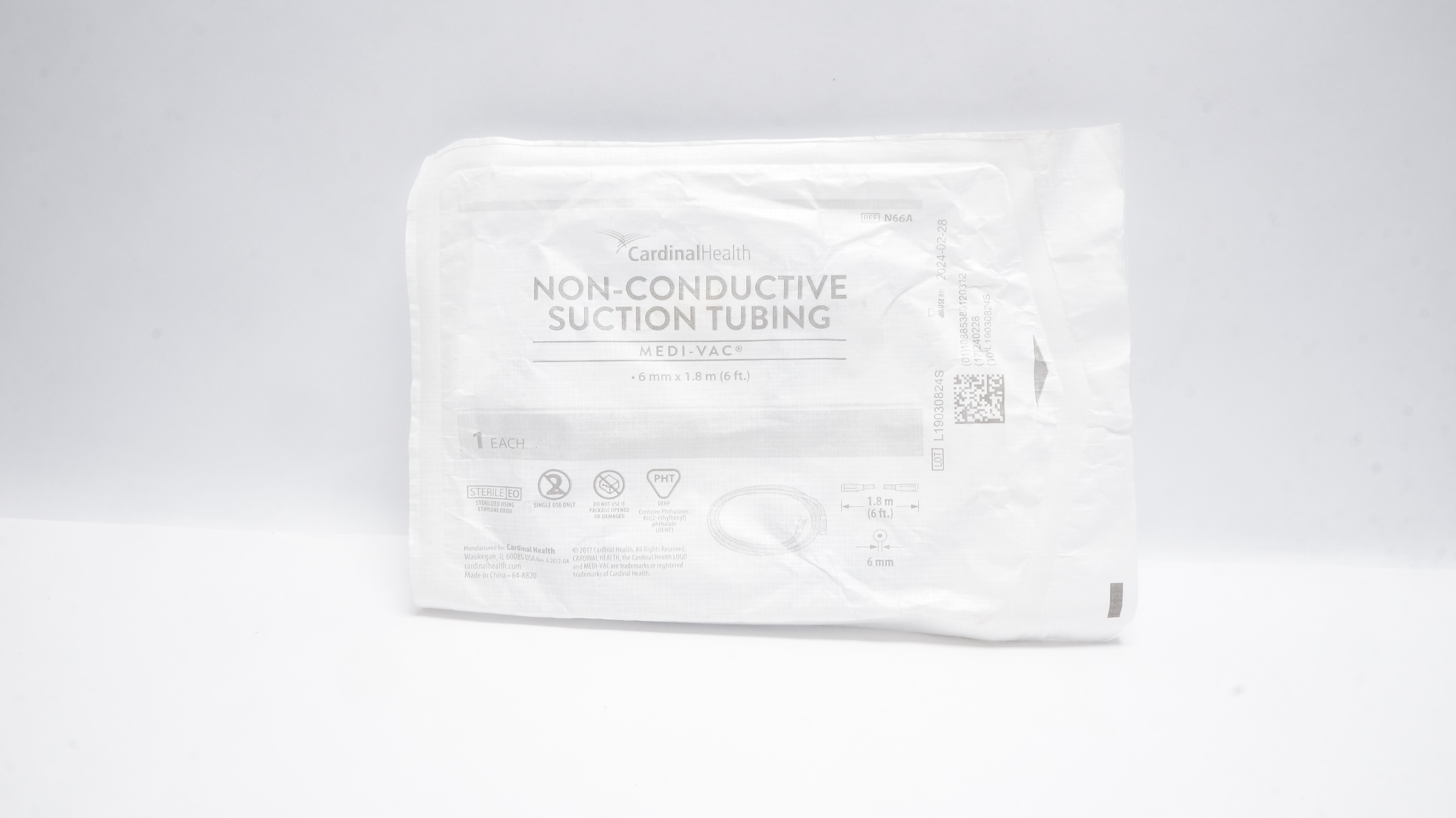 Cardinal Health N66A Medi-Vac Non-Conductive Suction Tubing 6mm x 6ft. (x)