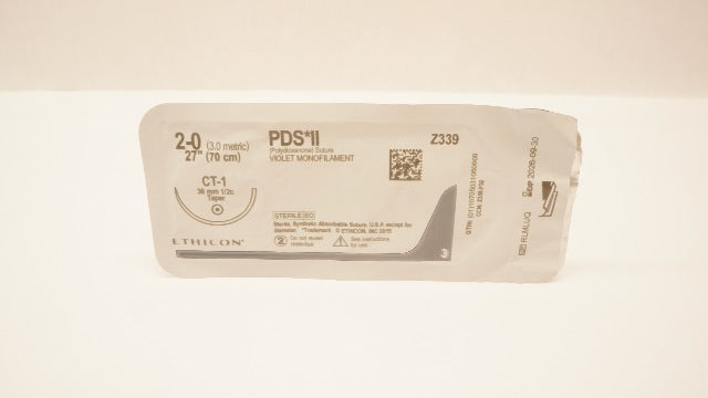 Ethicon PDP339 2-0 PDS Plus Violet Monofilament, CT-1, 36mm 1/2c Taper, 27inch