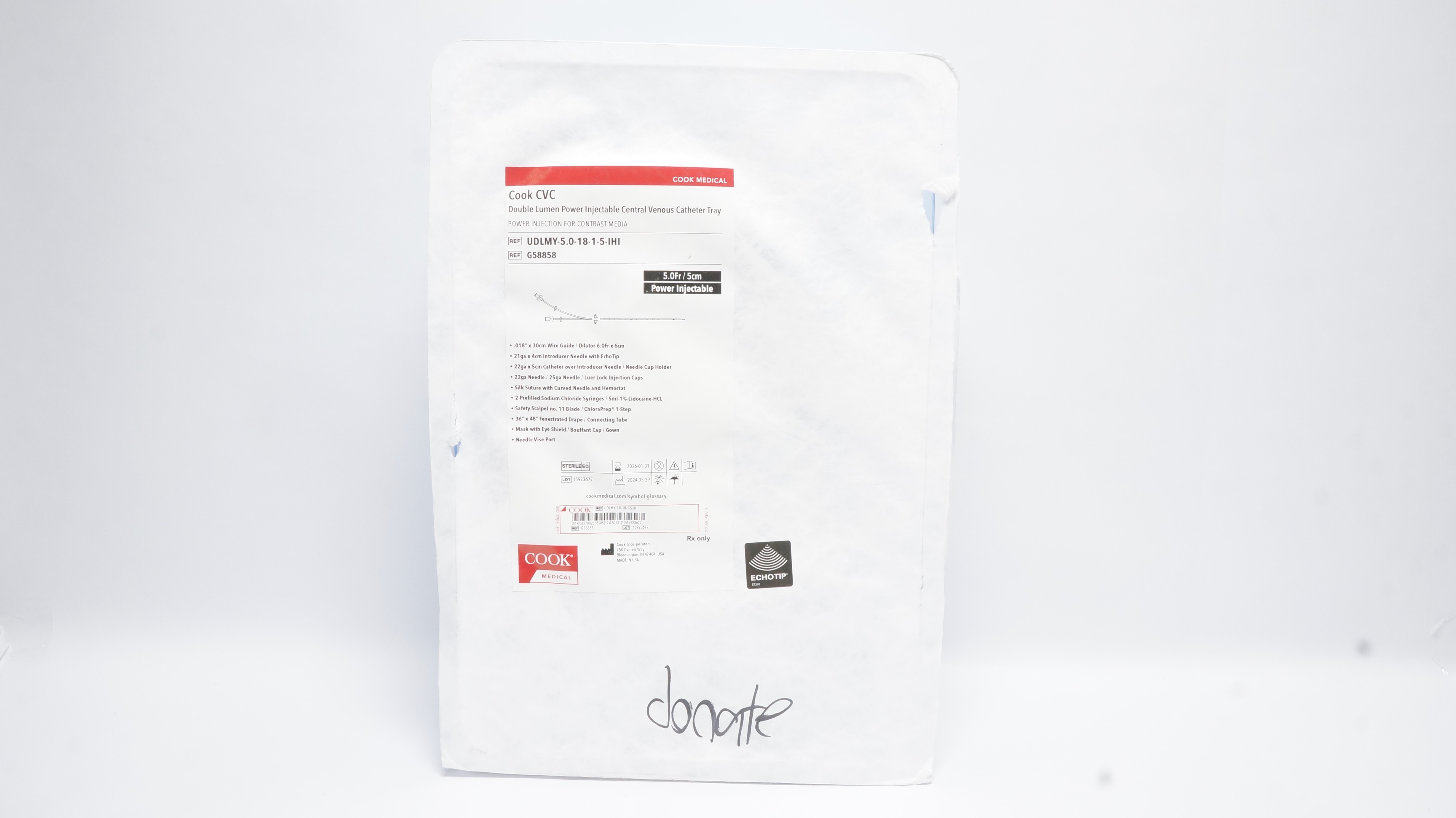 Cook Medical G58858 Double Lumen Power Injectable Cath. Tray 5.0Fr(x)