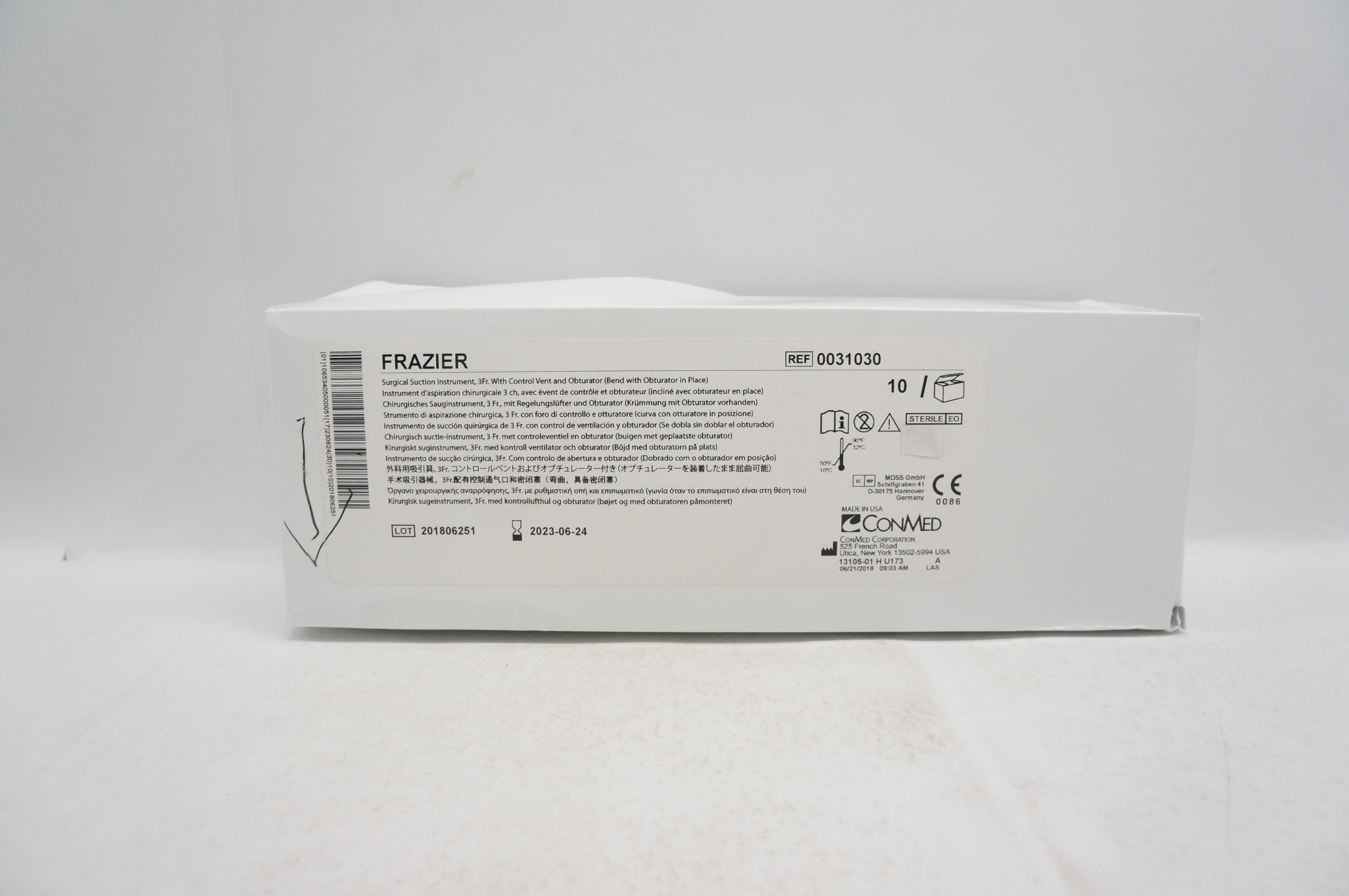 ConMed 0031030 Frazier Surgical Suction Instrument 3 Fr. - Box of 10