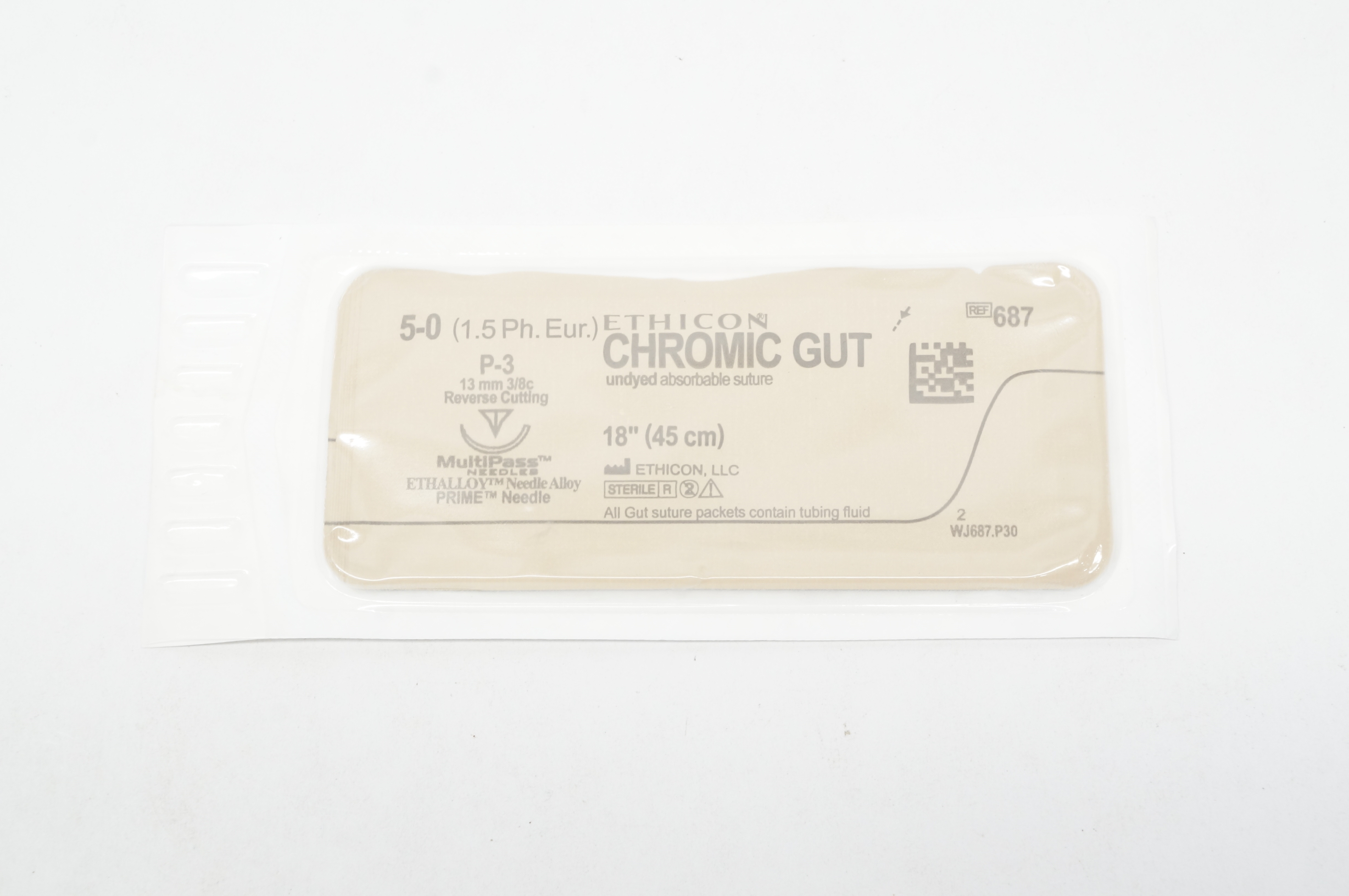 Ethicon 687 5-0 CHROMIC GUT P-3 13mm 3/8c Reverse Cutting 18inch (x)