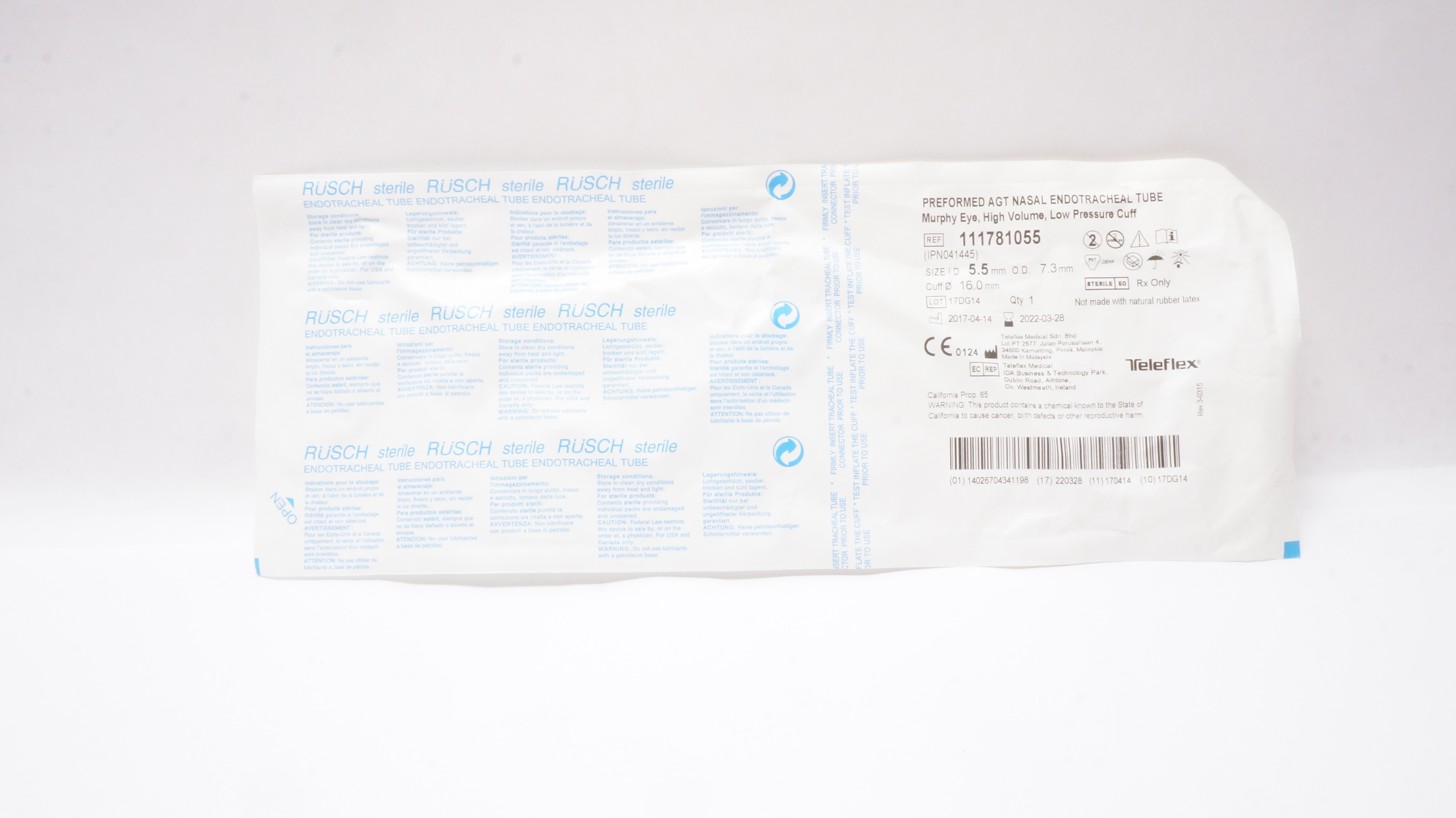 Teleflex 111781055 Preformed AGT Nasal Endotracheal Tube 5.5 (x)
