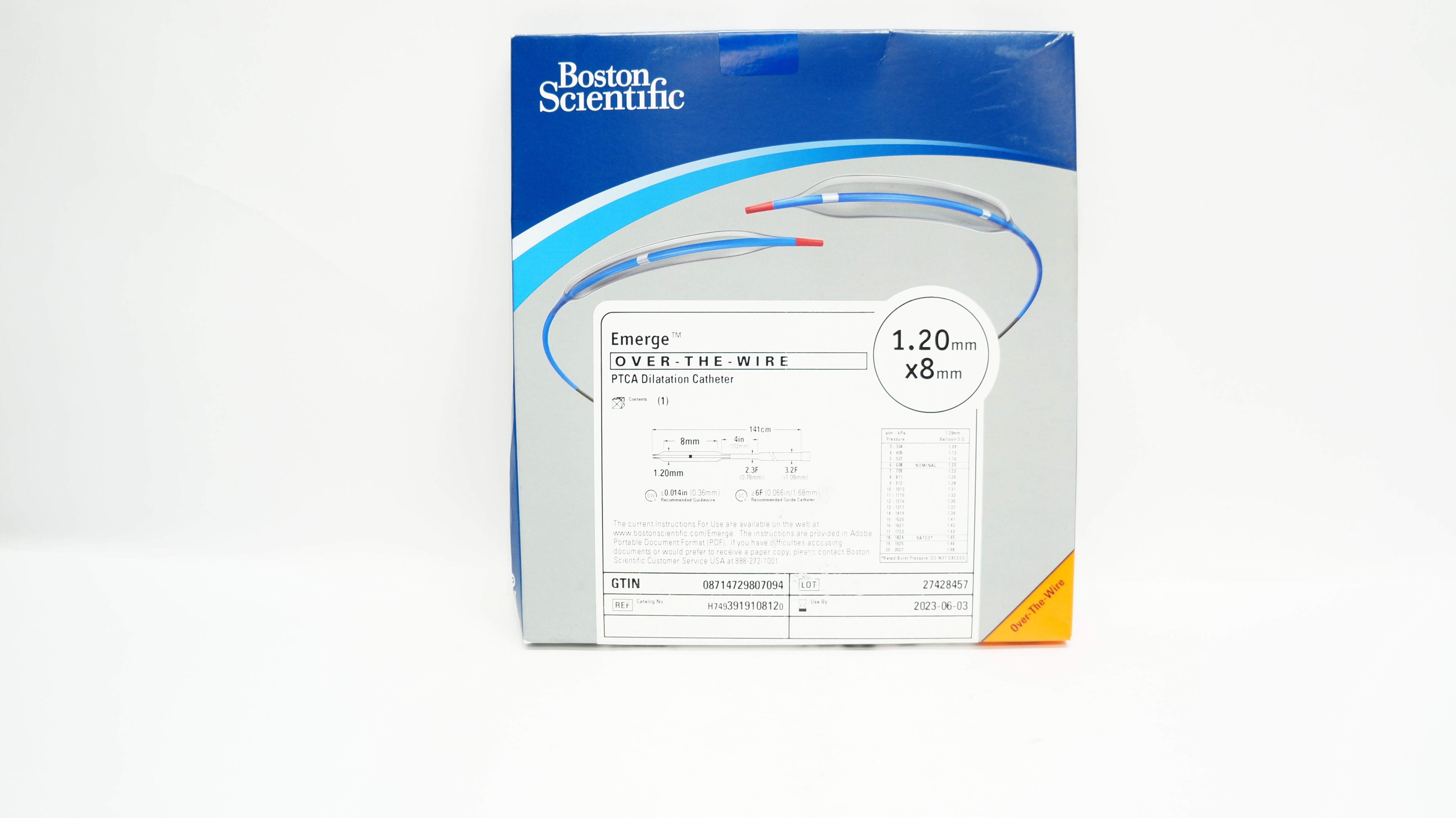 Boston Scientific 391910812 Emerge PTCA Dilatation Cath. 1.20mm x 8mm (x)