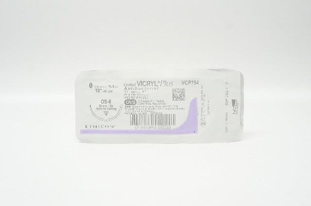 Ethicon VCP754 0 VICRYL Plus, OS-6, 36mm 1/2c Reverse Cutting, 18inch (x)
